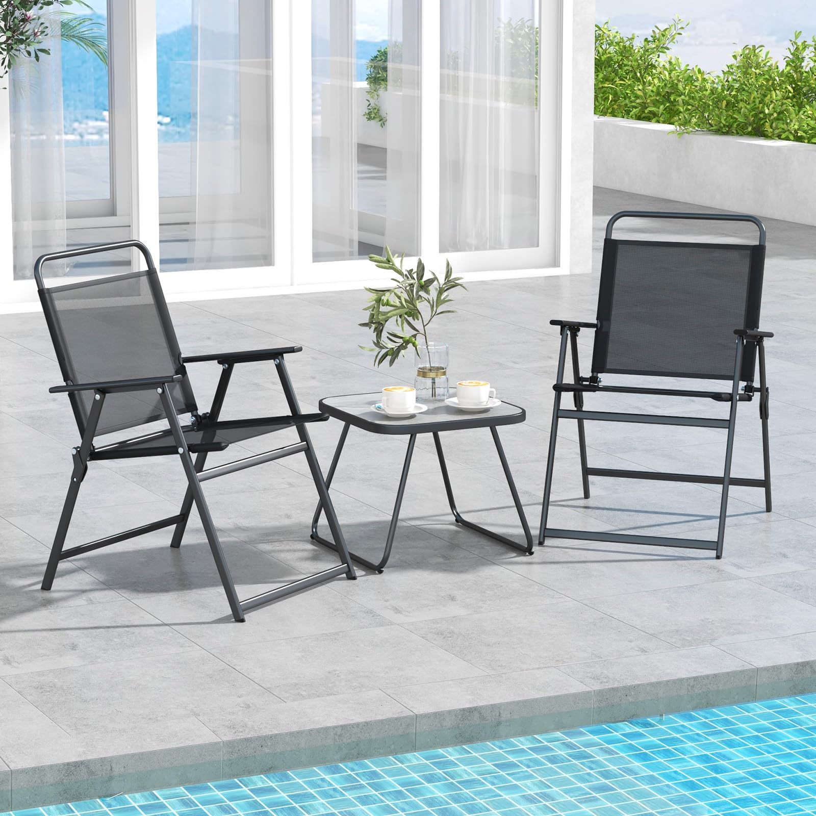 3 Pieces Patio Folding Conversation Chairs and Table