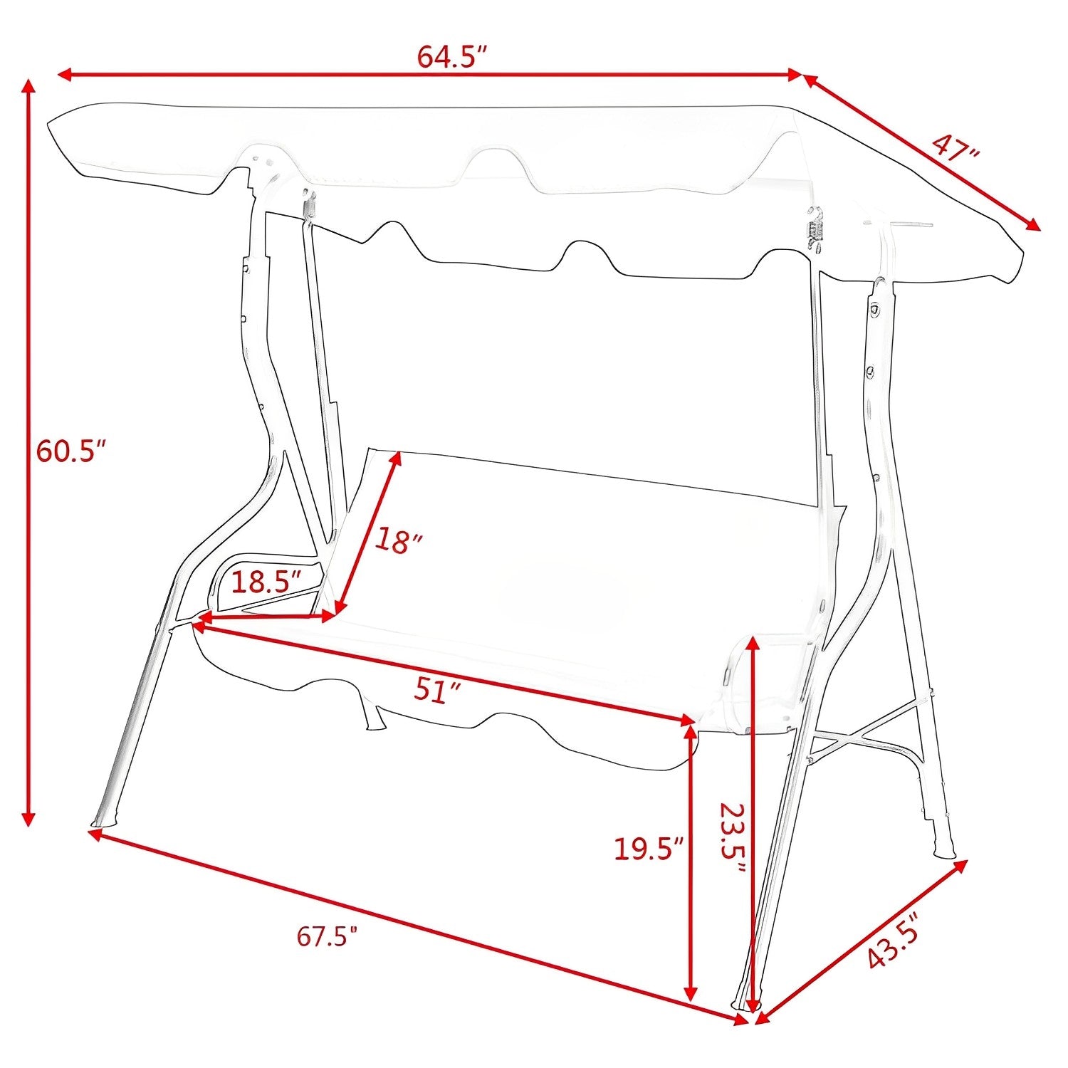 3 Seat Outdoor Patio Canopy Swing with Cushioned Steel Frame