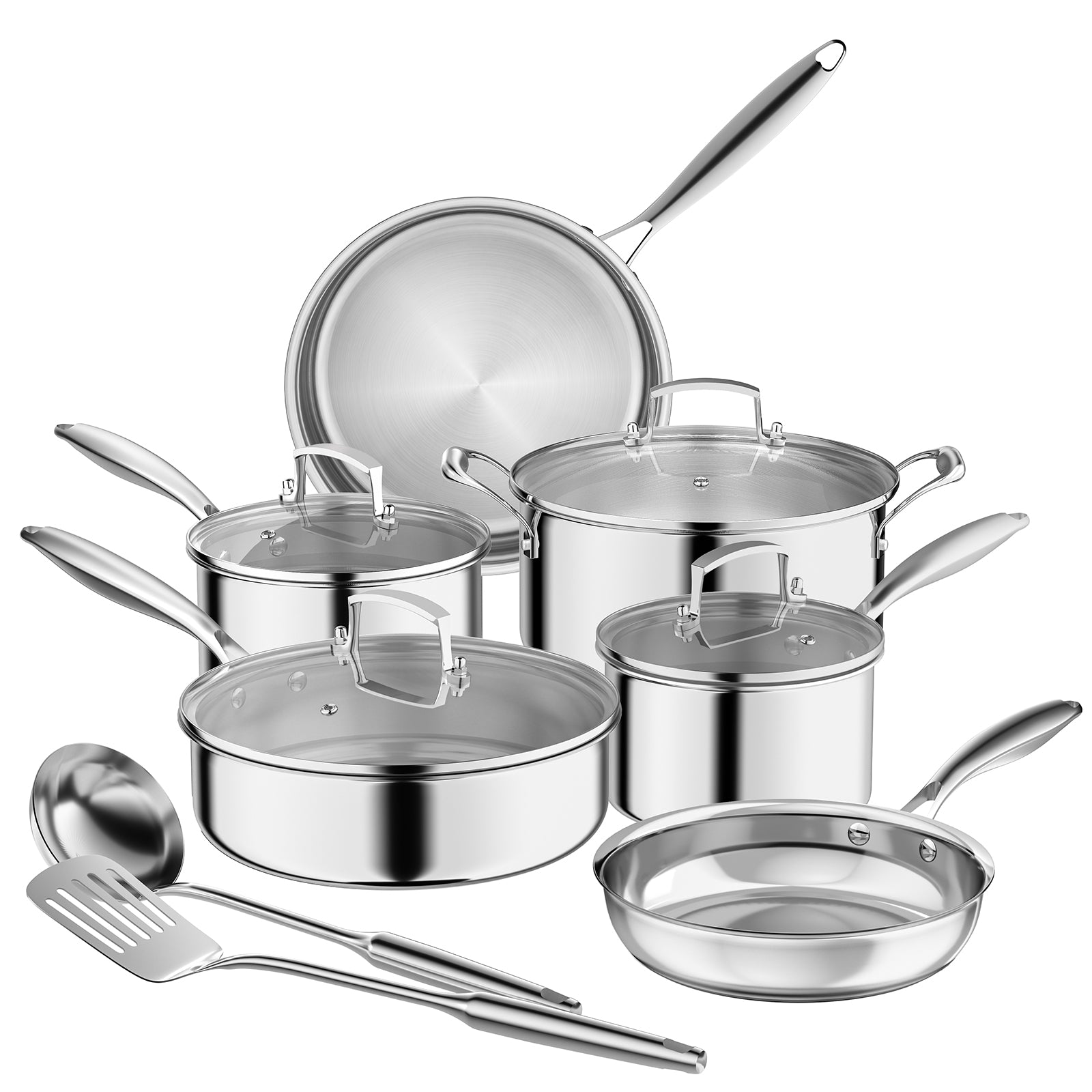 12-Piece Tri-Ply Stainless Steel Cookware Sets with Aluminum Core
