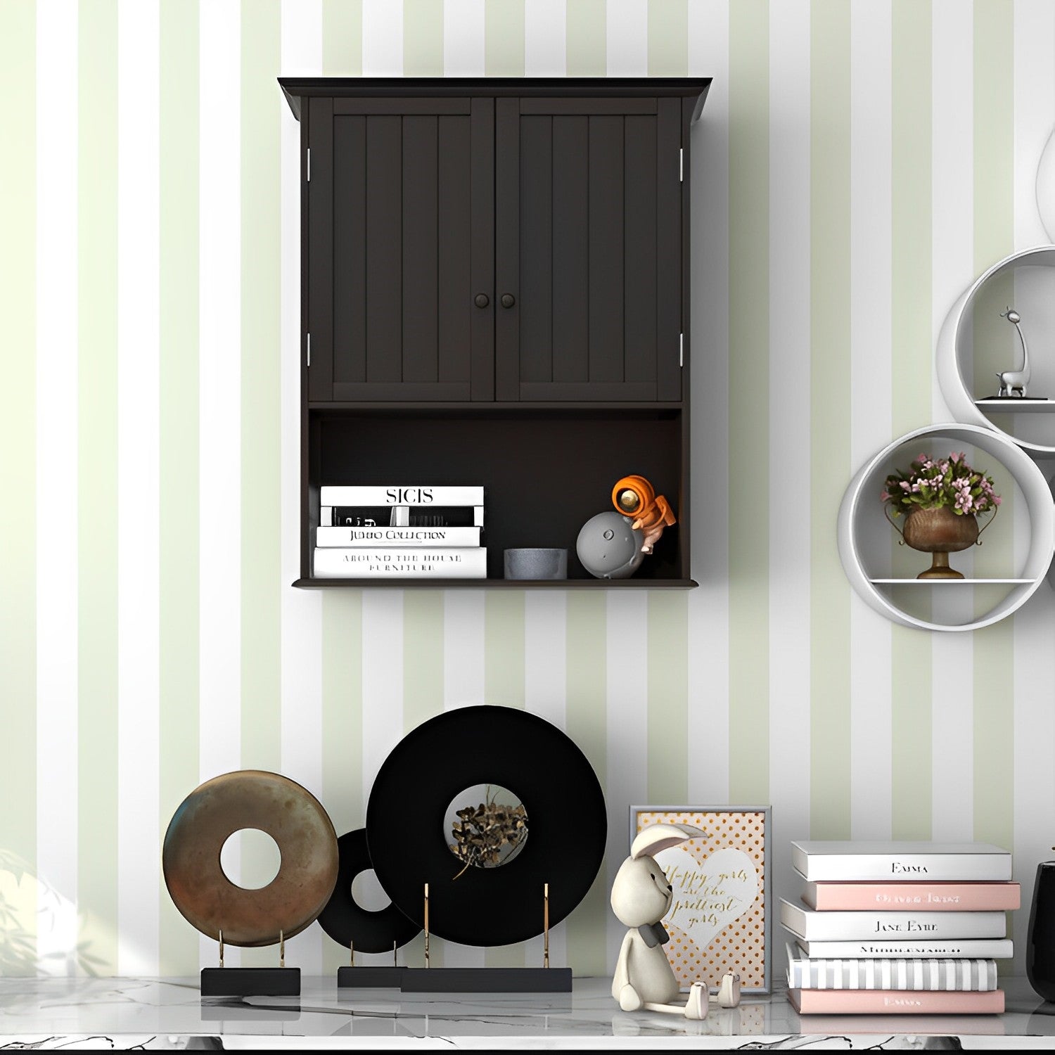 2-Door Wall Mount Bathroom Storage Cabinet with Open Shelf