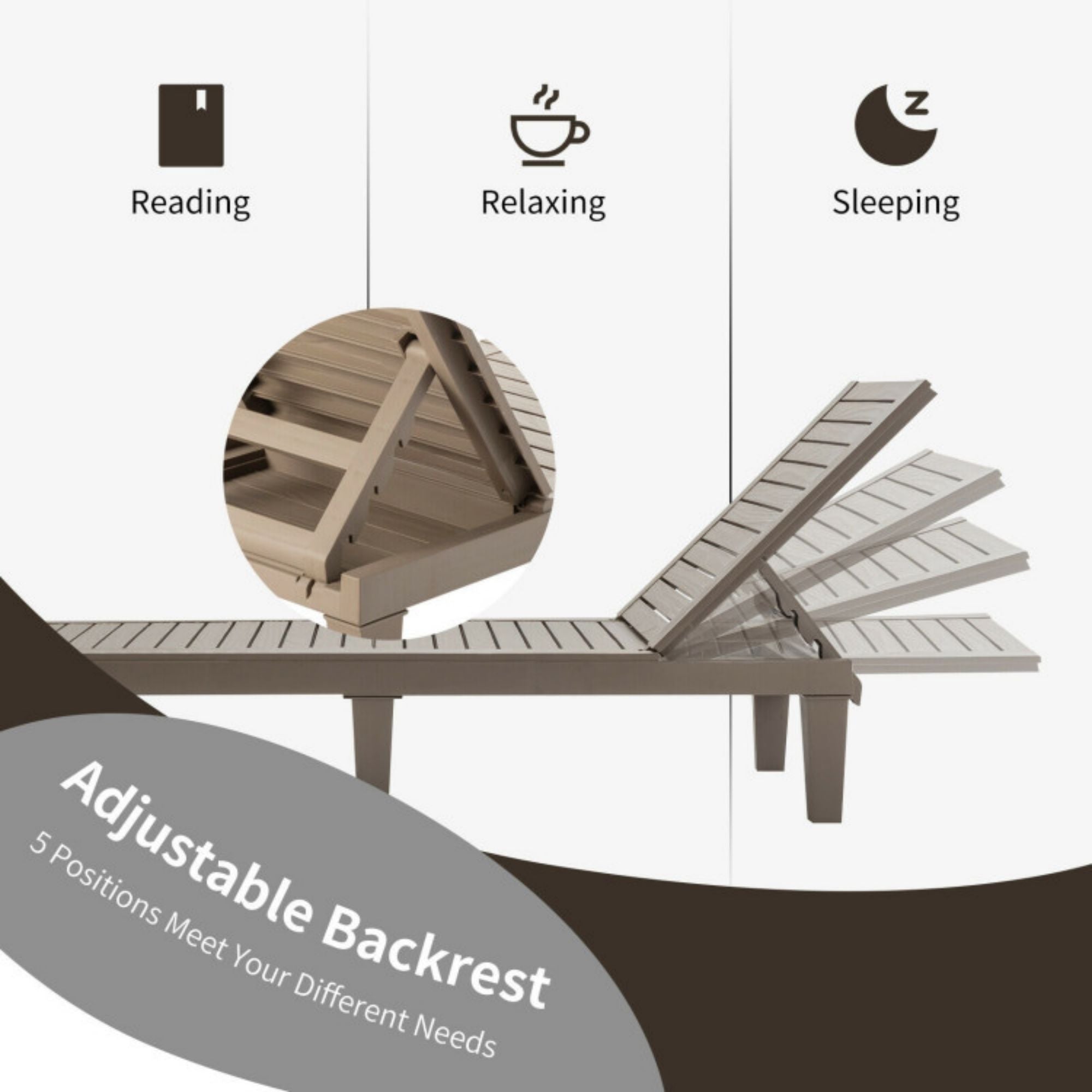 SUGIFT Outdoor Chaise Lounge Chair with 5 Positions Adjustable Backrest