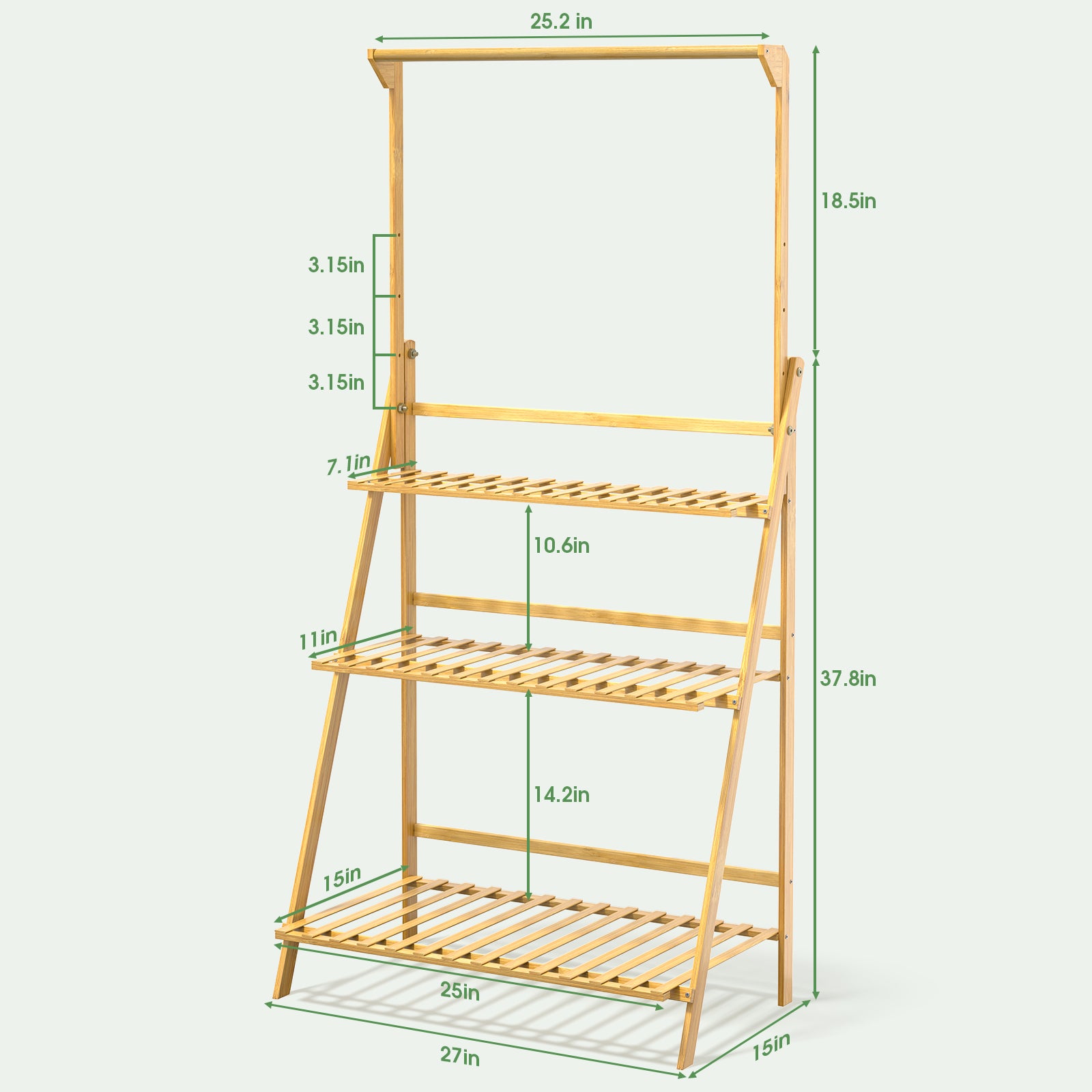 3-Tier Bamboo Hanging Plant Stand Planter Shelves Flower Pot Organizer Rack Folding Display Shelving