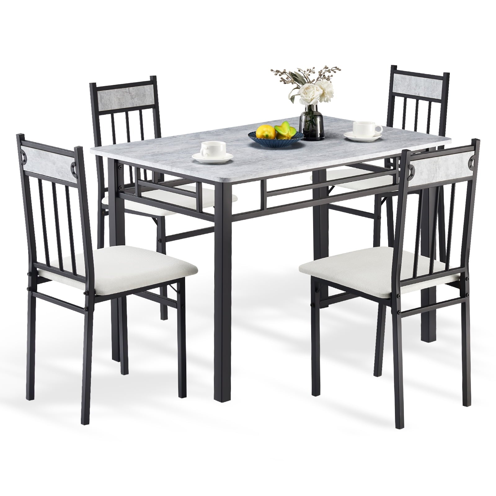 SUGIFT Dining Table Set for 4 Kitchen Room Table Set with Metal Frame and Padded Seat Dining Table and Chairs Set of 4 Space Saving