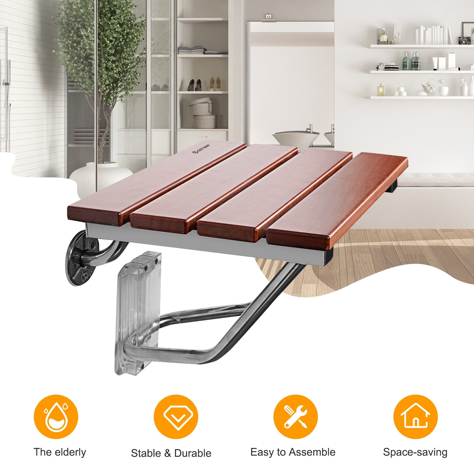 Wall-Mounted Folding Shower Seat Bench Bath Seat Bench Shower Chair