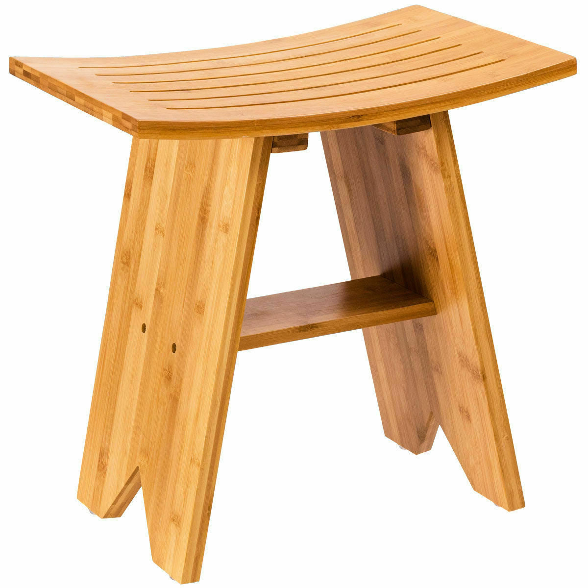 18 Inch Bamboo Shower Stool Bench with Shelf