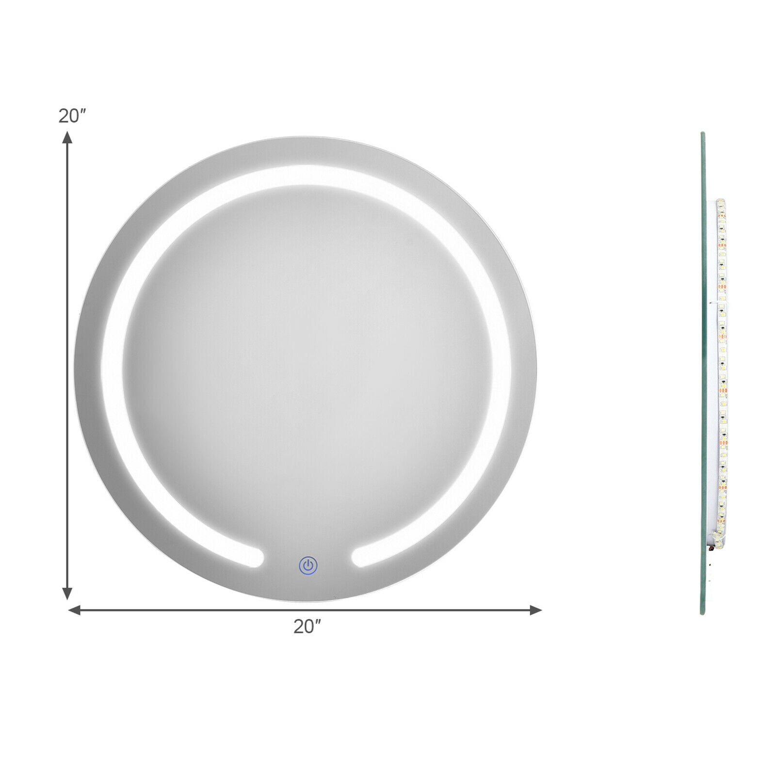 20 Inch LED Touch Button Wall Mount Bathroom Round Mirror