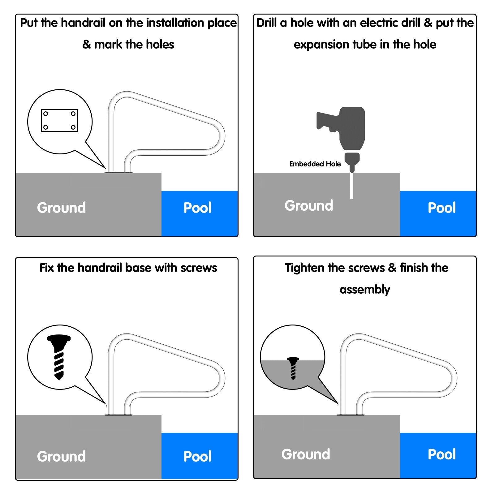 2 Pieces Stainless Steel Hand Rail Set with Quick Mount Base