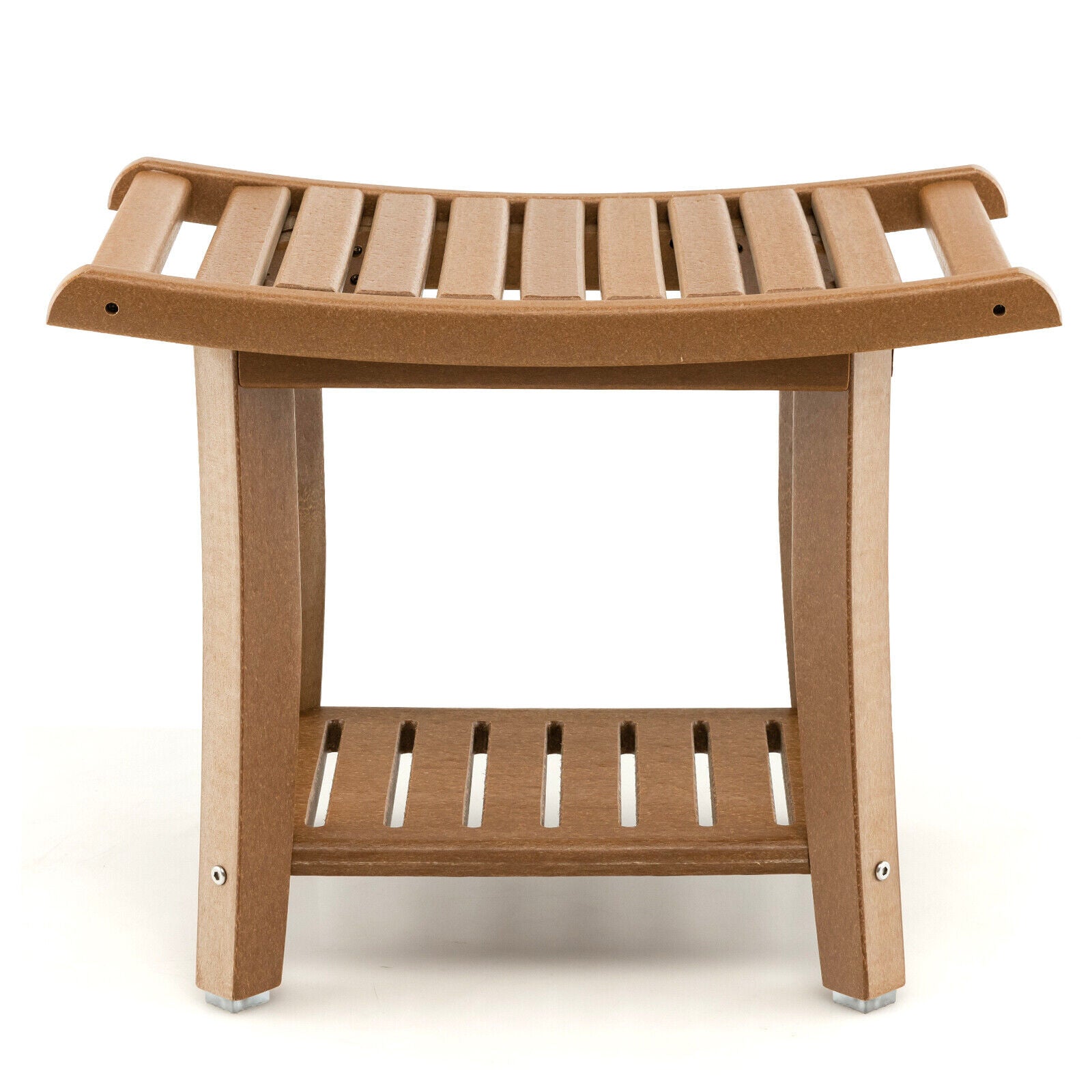 Waterproof Bath Stool with Curved Seat and Storage Shelf