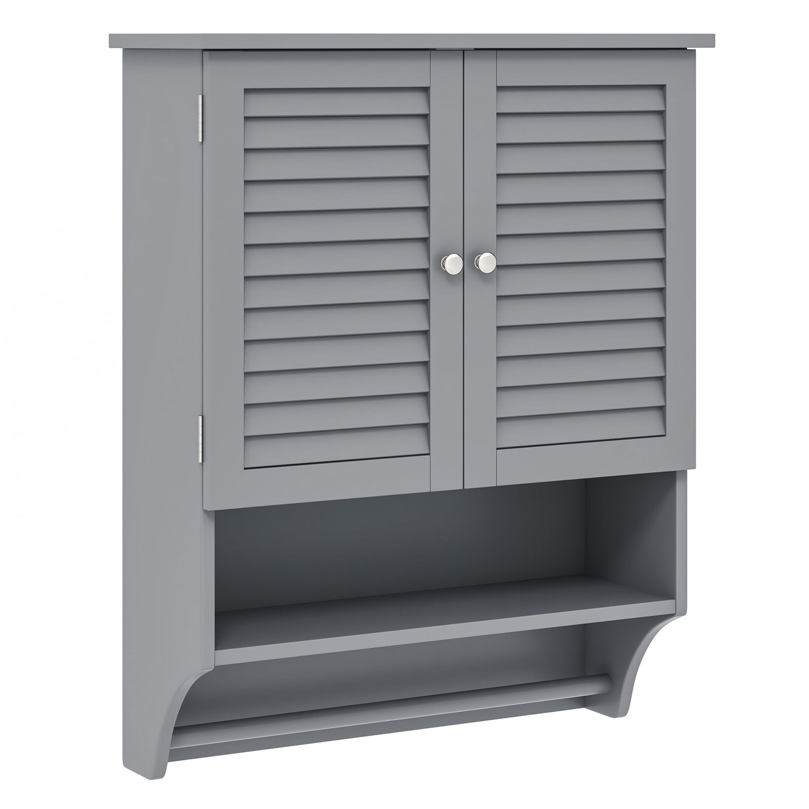 2-Doors Bathroom Wall-Mounted Medicine Cabinet with Towel Bar-Gray