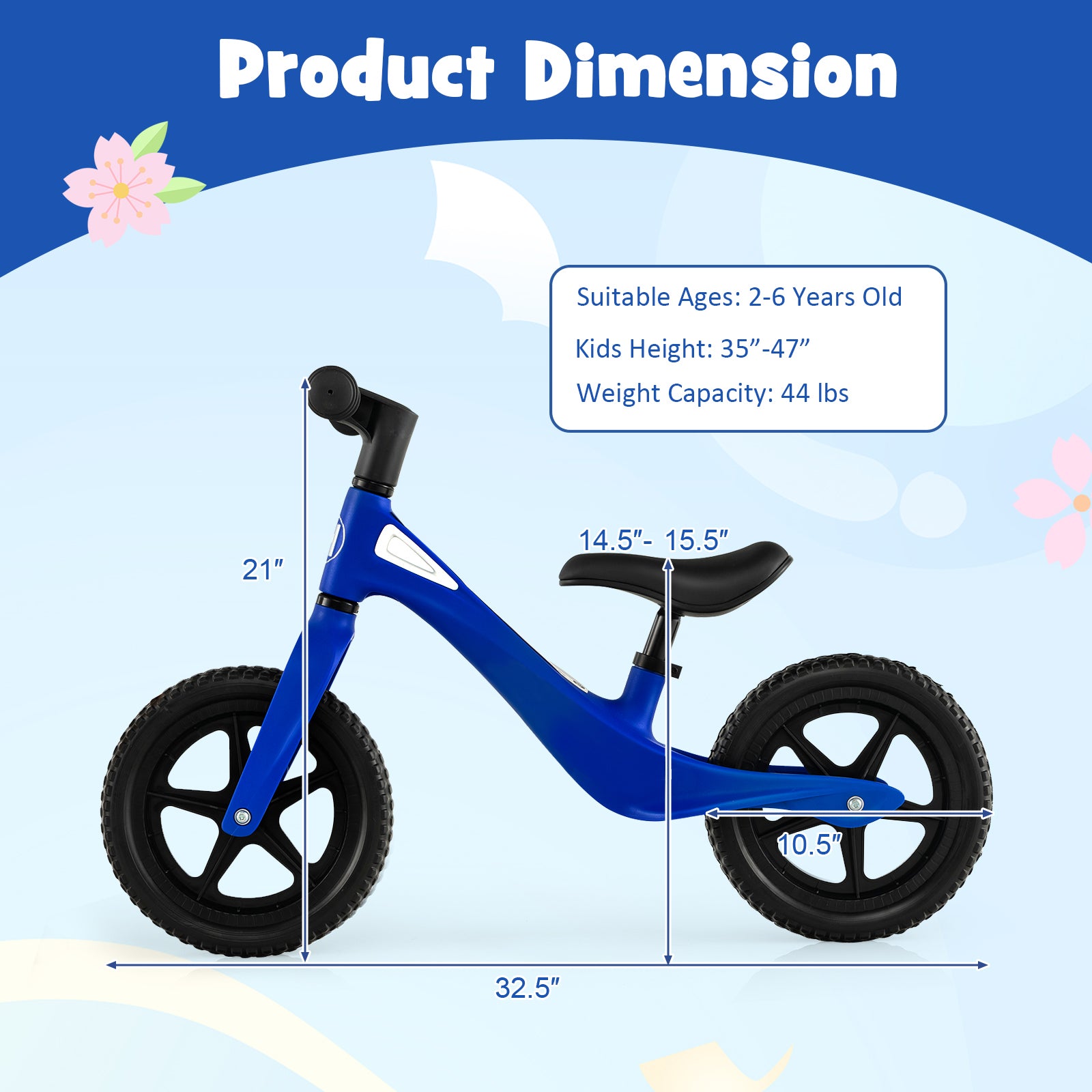 SUGIFT Kids Balance Bike with Rotatable Handlebar and Adjustable Seat Height - Blue