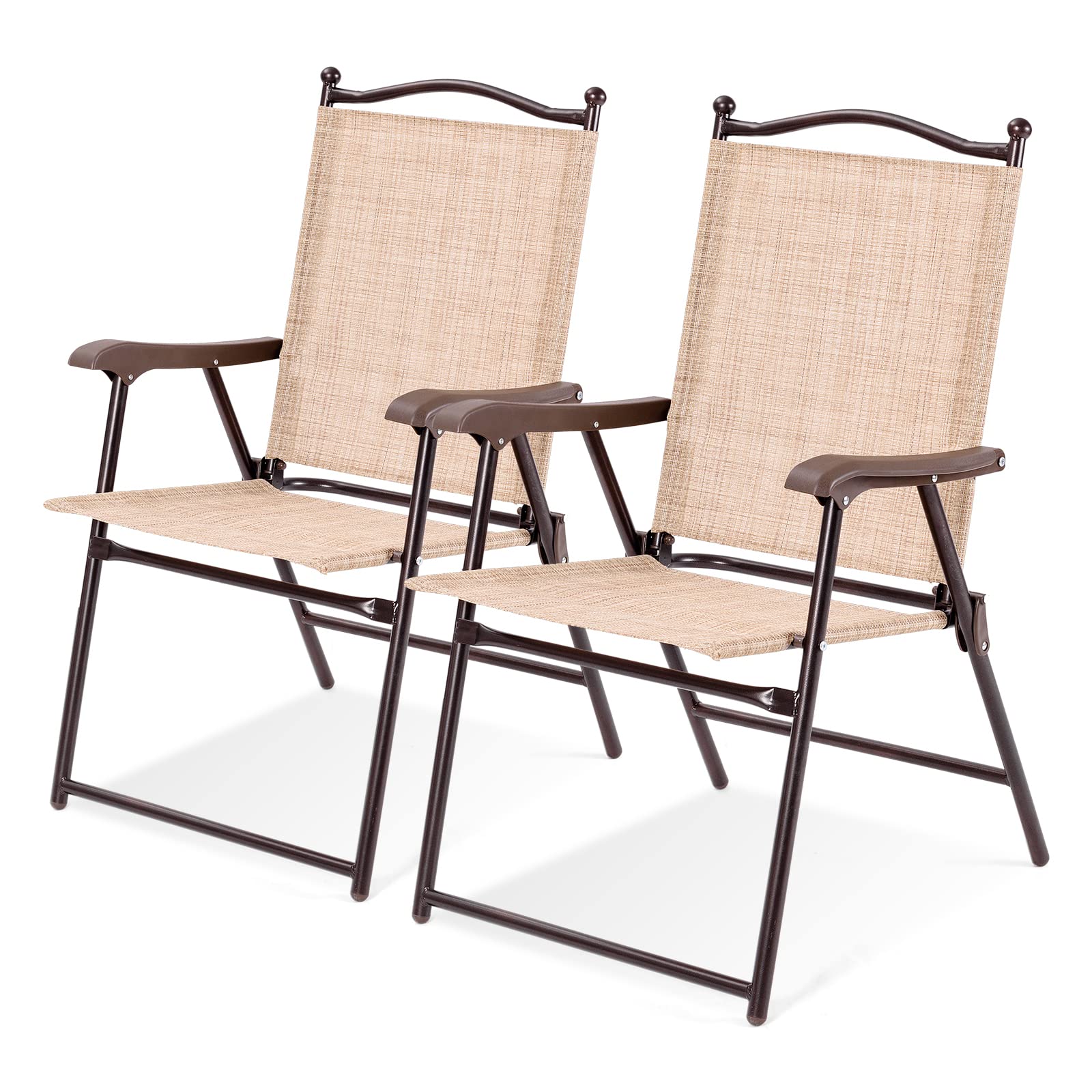 SUGIFT Set of 2 Patio Folding Sling Back Camping Deck Chairs