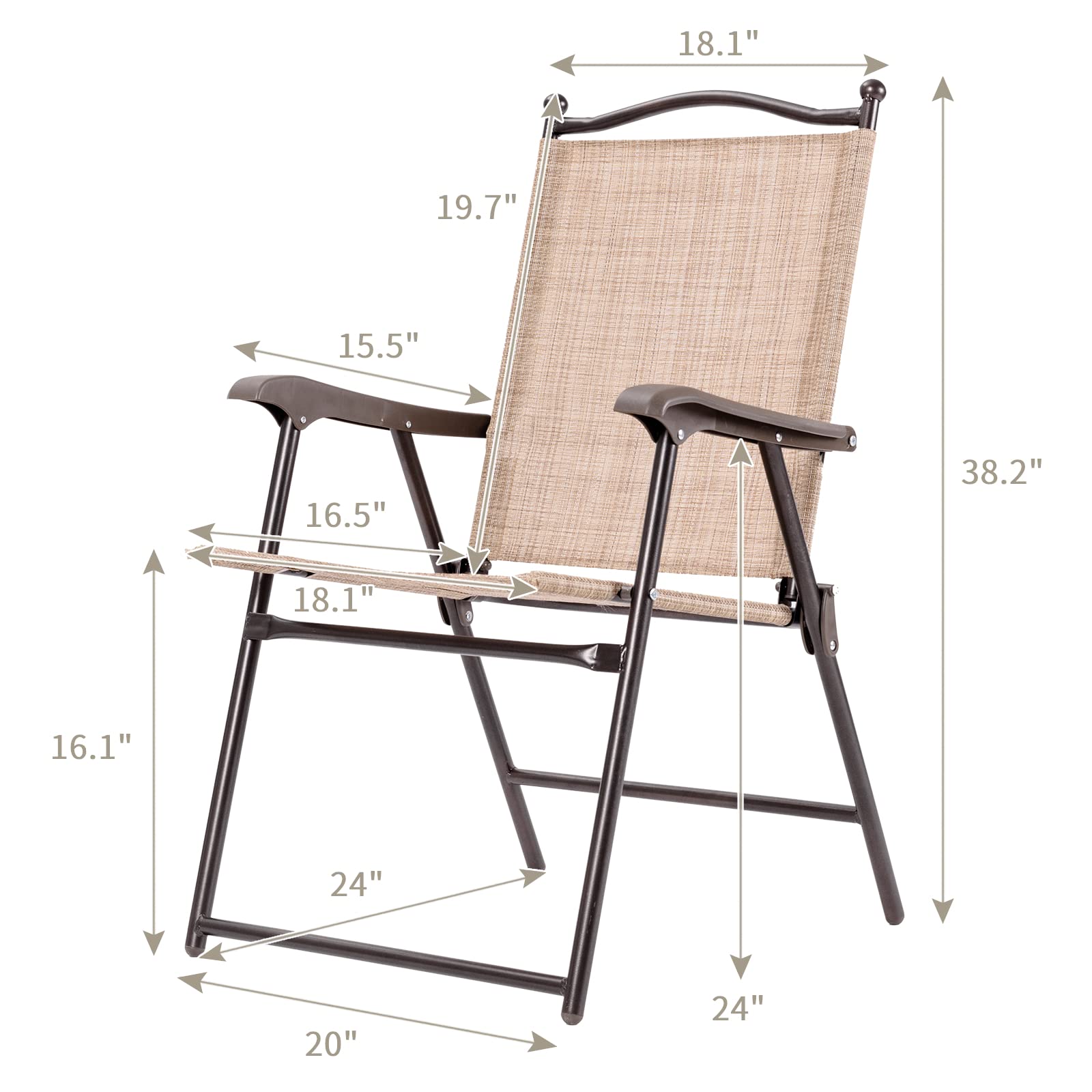 SUGIFT Set of 2 Patio Folding Sling Back Camping Deck Chairs