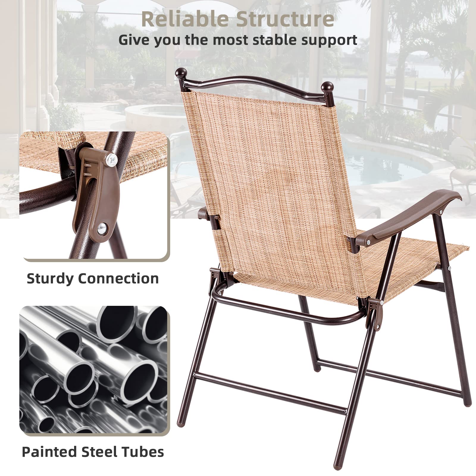 SUGIFT Set of 2 Patio Folding Sling Back Camping Deck Chairs