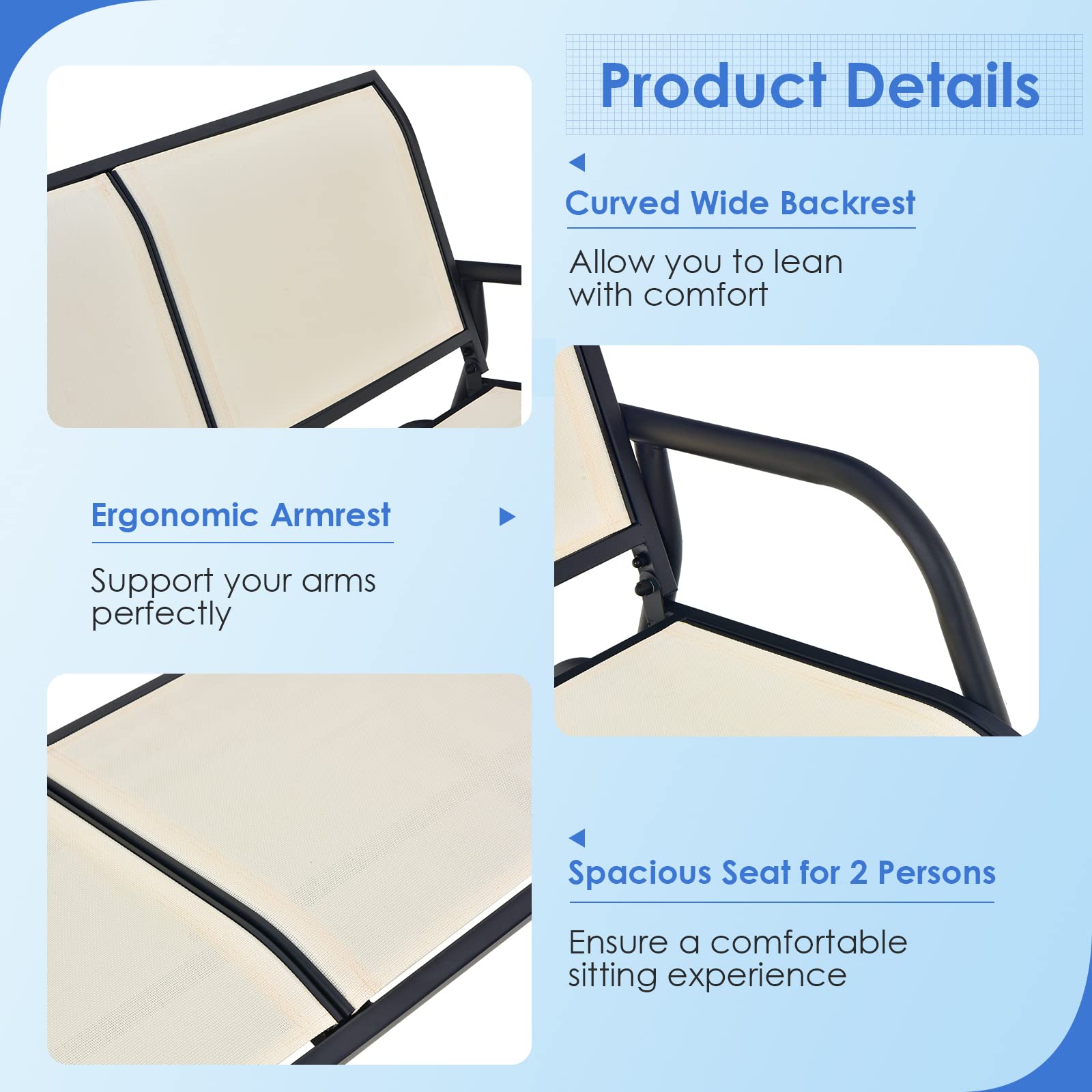 SUGIFT Swing Glider Chair 48 Inch Loveseat Rocker Lounge Backyard