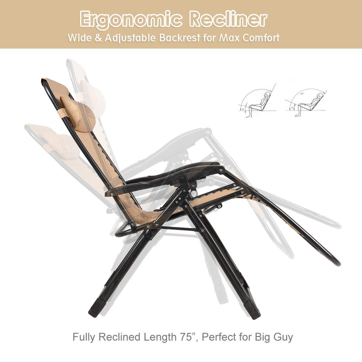 SUGIFT Oversize Lounge Chair with Cup Holder of Heavy Duty for outdoor