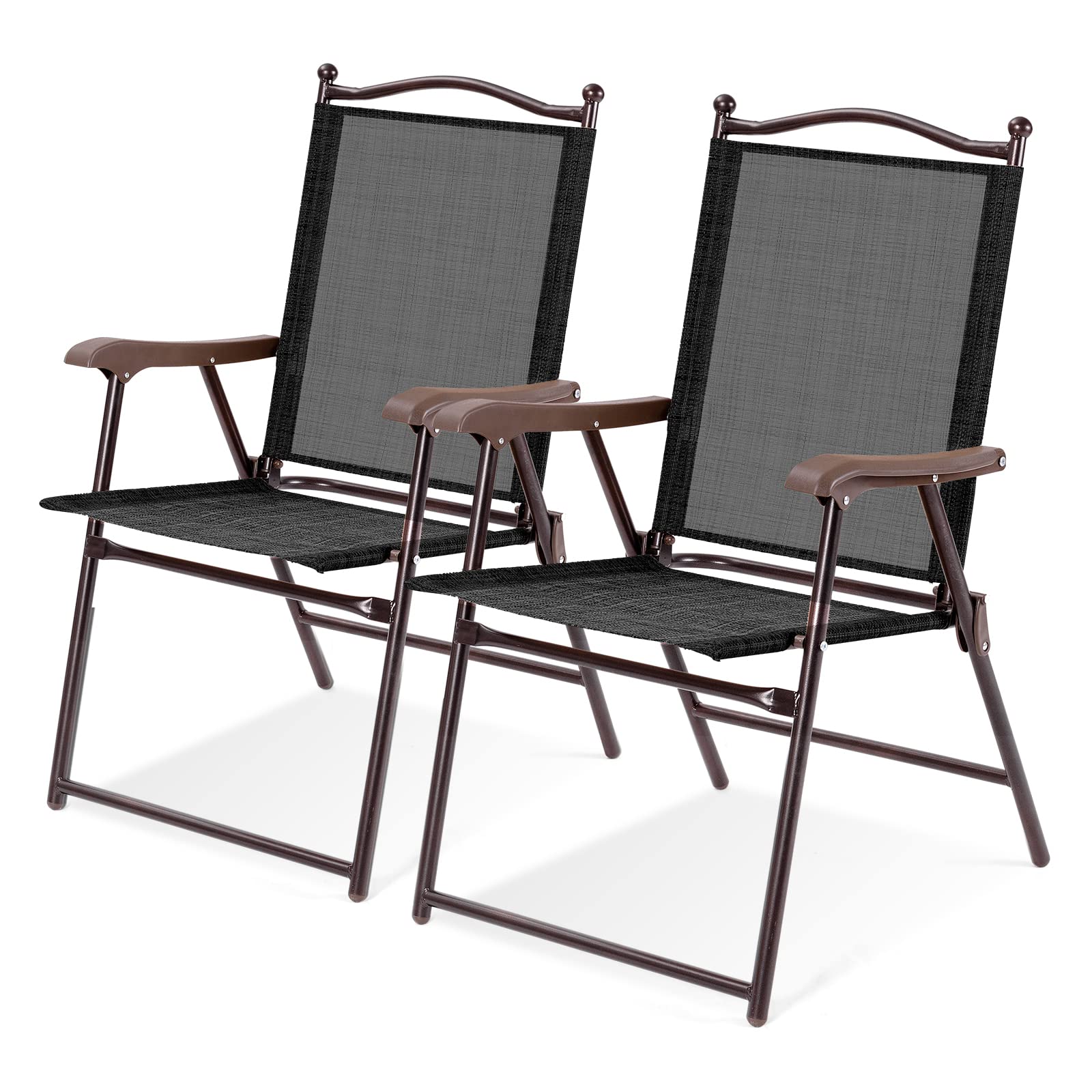 SUGIFT Set of 2 Patio Folding Sling Back Camping Deck Chairs