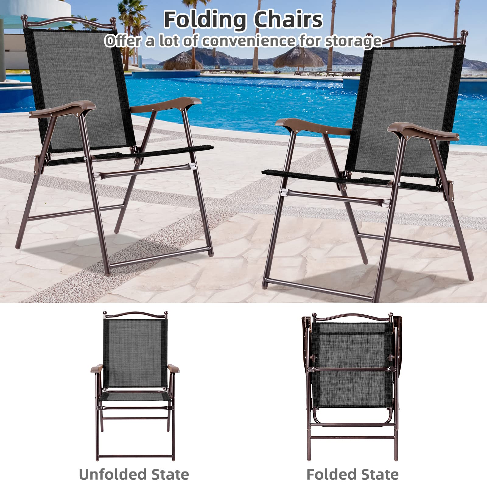 SUGIFT Set of 2 Patio Folding Sling Back Camping Deck Chairs