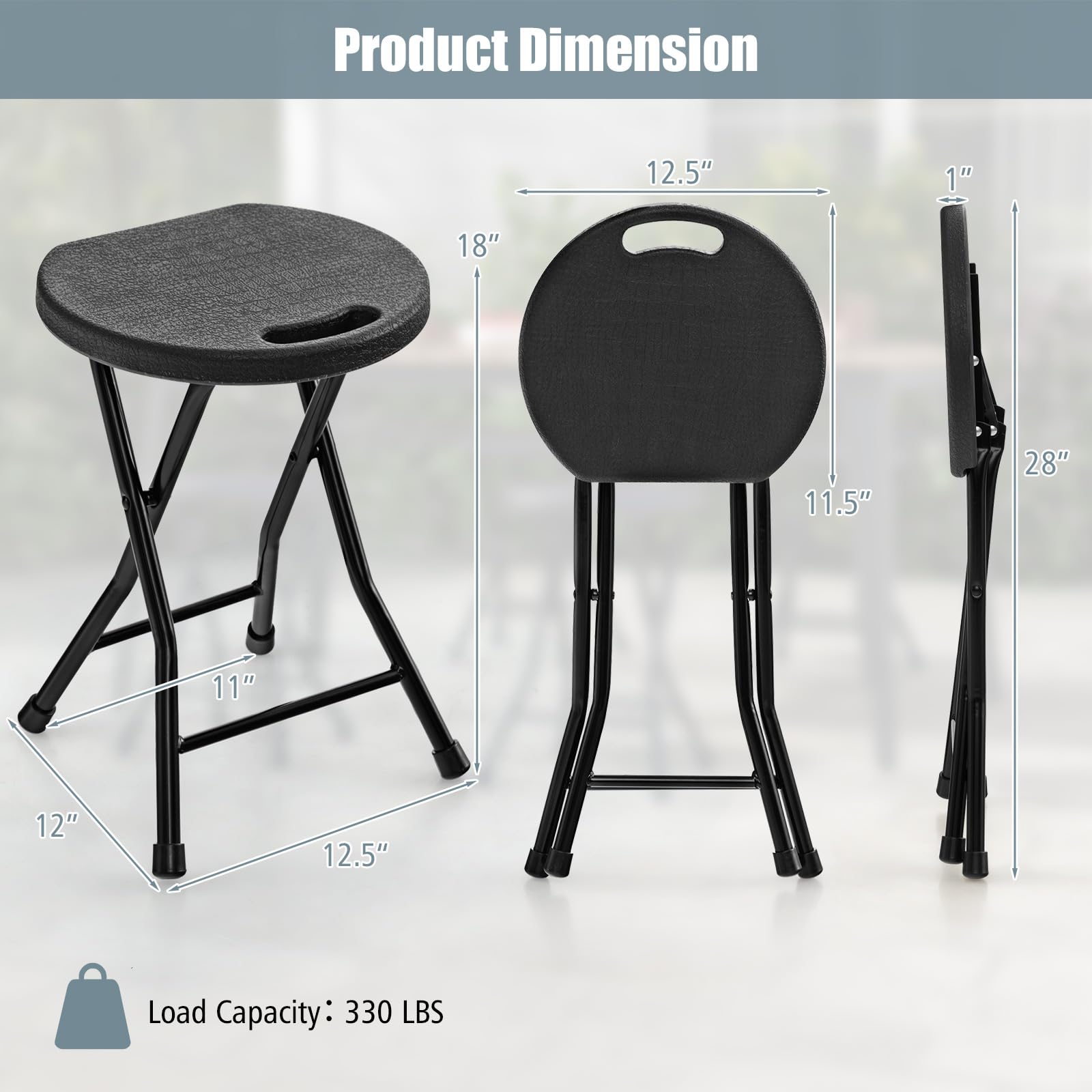 SUGIFT Set of 2 18 Inch Collapsible Round Stools with Handle