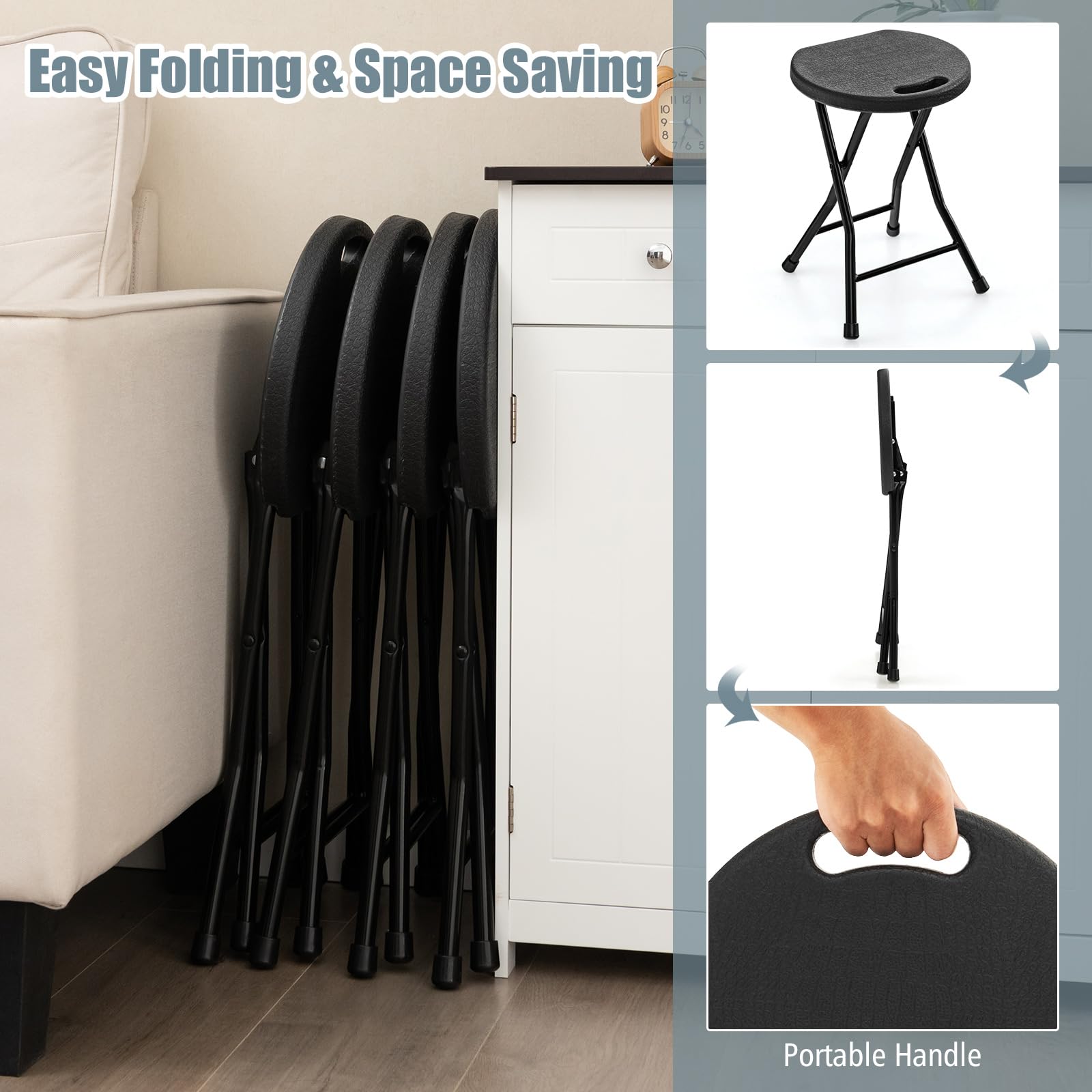 SUGIFT Set of 4 18 Inch Collapsible Round Stools with Handle