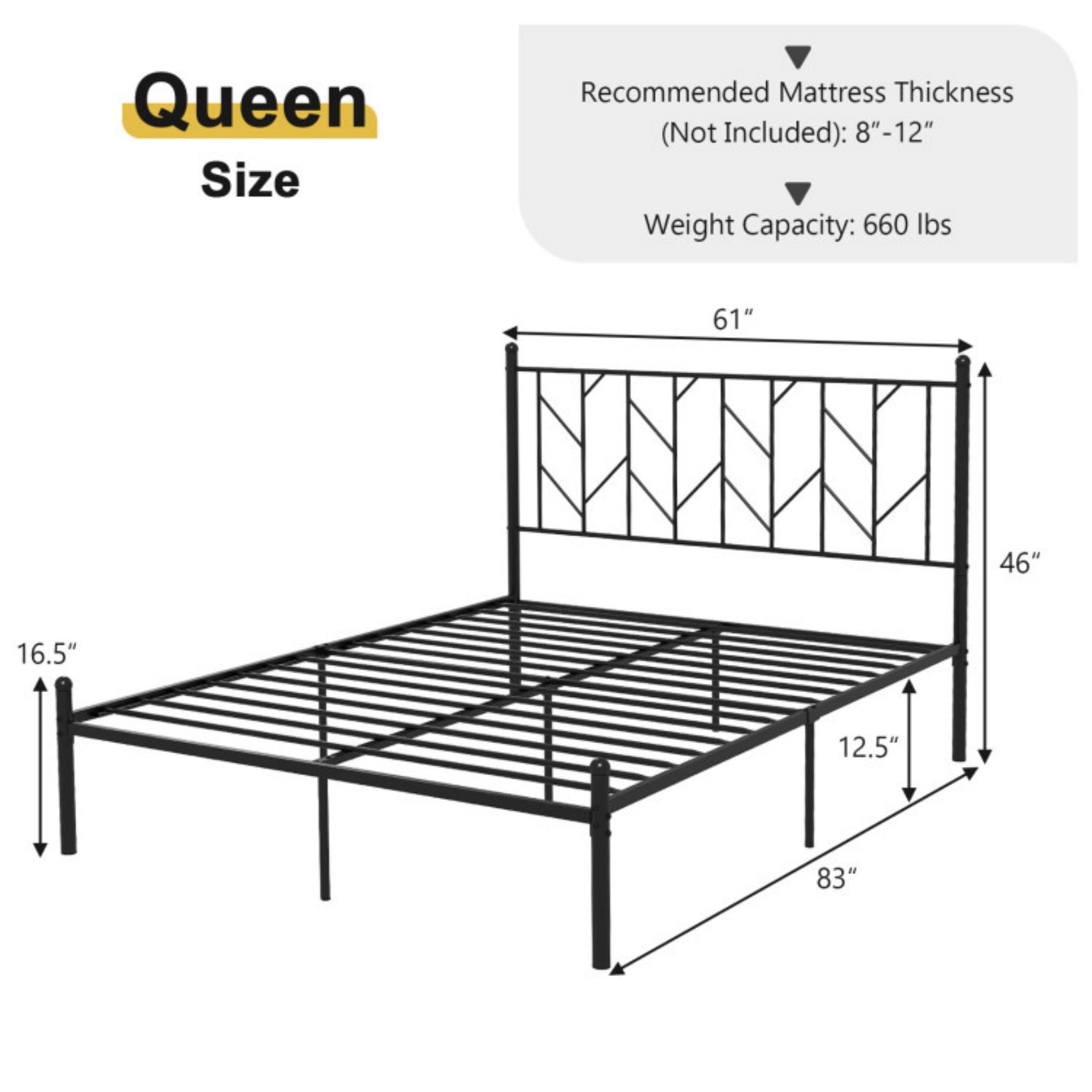 SUGIFT Twin/Full/Queen Size Platform Bed Frame with Sturdy Metal Slat Support