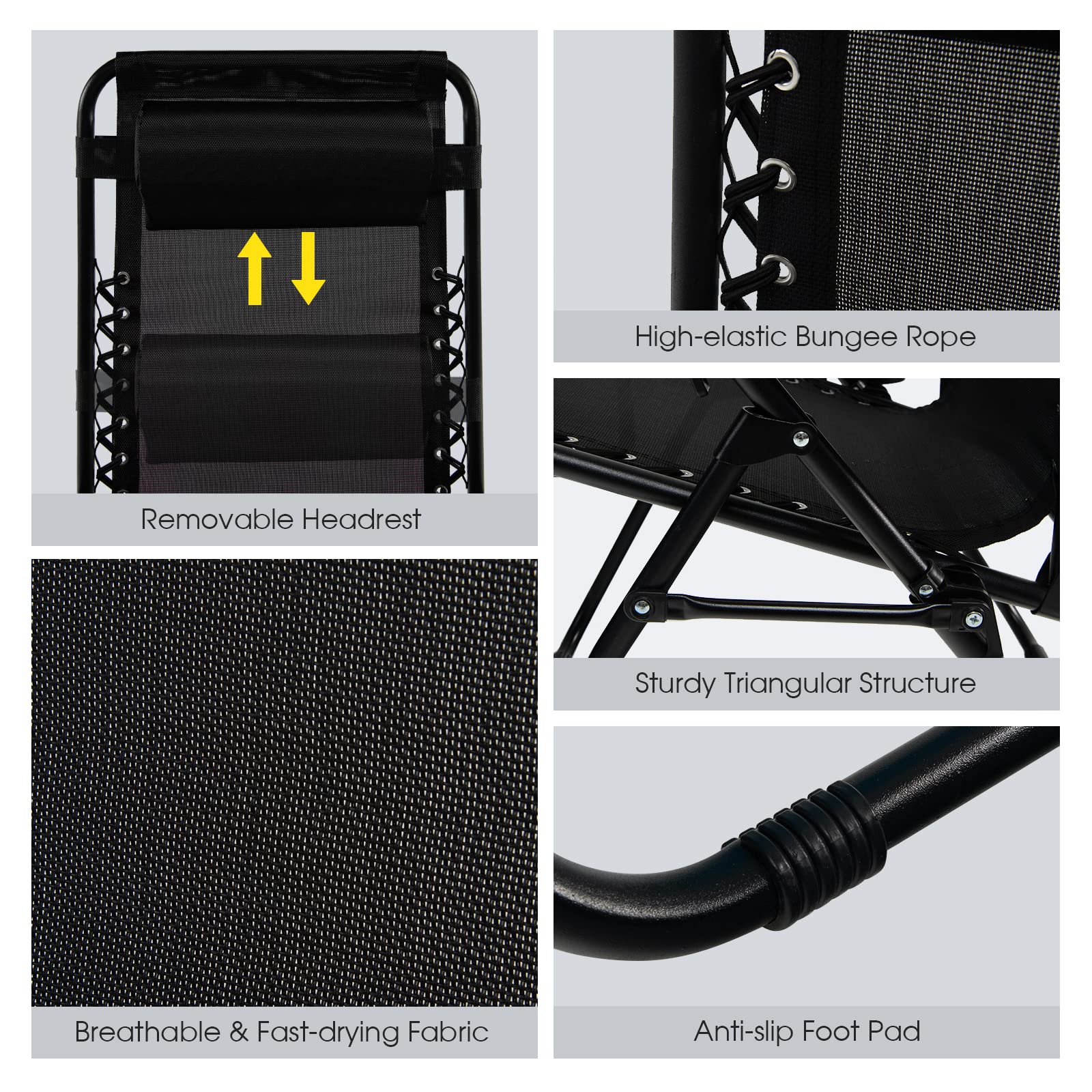 SUGIFT 2 Pieces Folding Lounge Chair with Zero Gravity