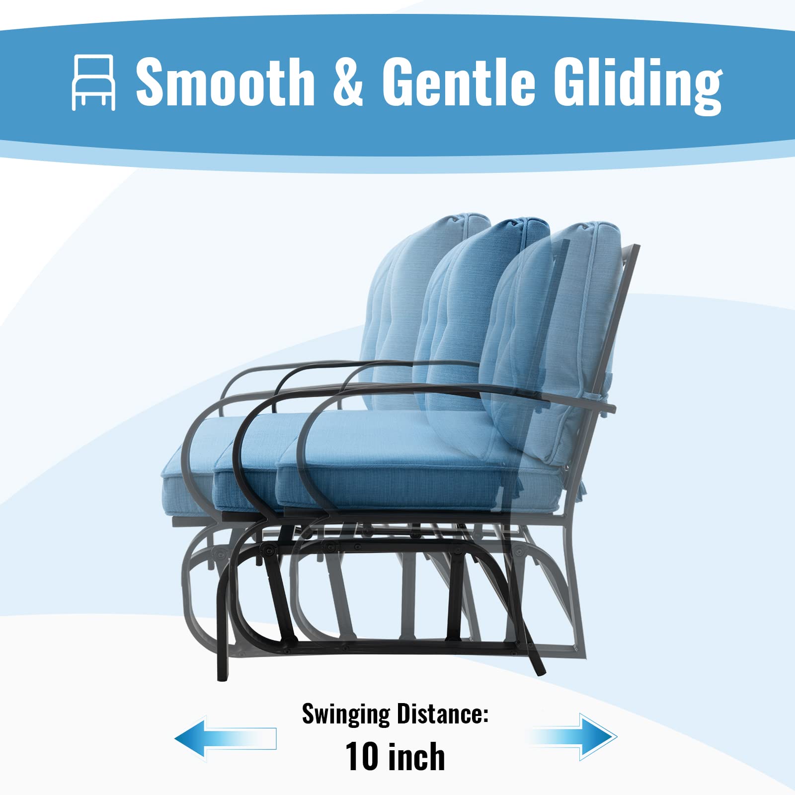 SUGIFT Patio 2-Person Glider Bench Rocking Loveseat with Cushioned Armrest