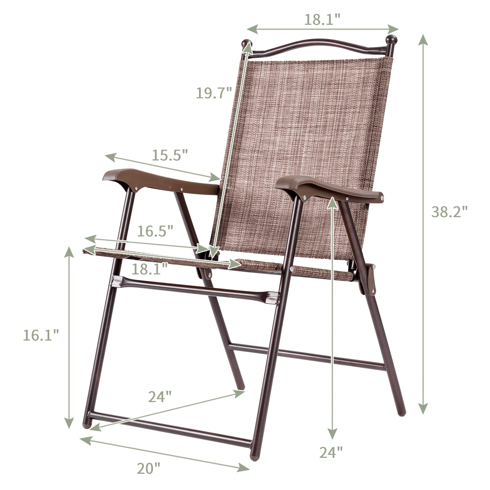 SUGIFT Set of 2 Patio Folding Sling Back Camping Deck Chairs