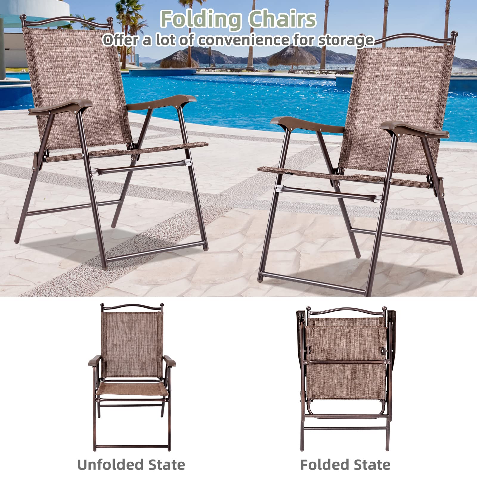 SUGIFT Set of 2 Patio Folding Sling Back Camping Deck Chairs