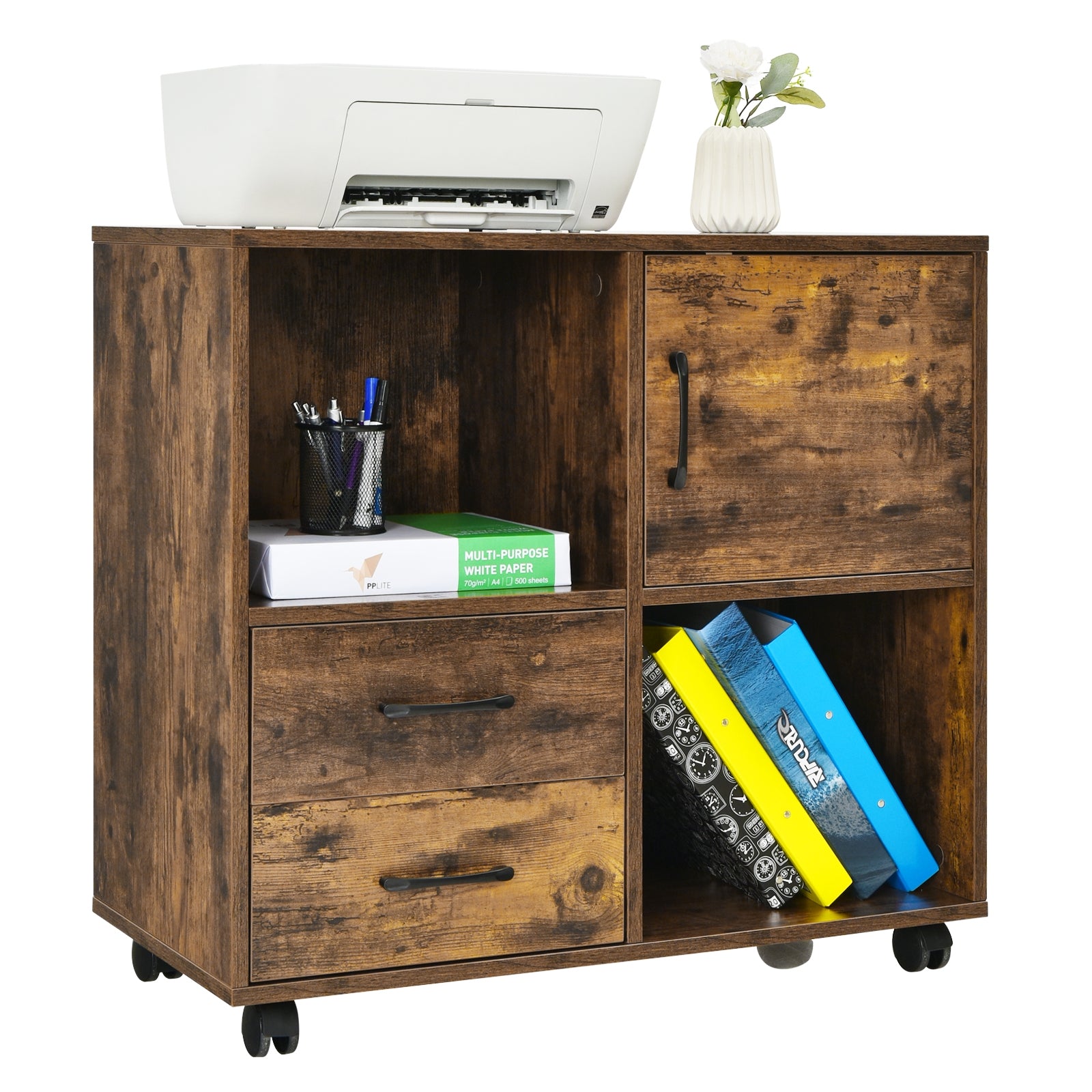 SUGIFT Mobile File Cabinet with Lateral Printer Stand and Storage Shelves