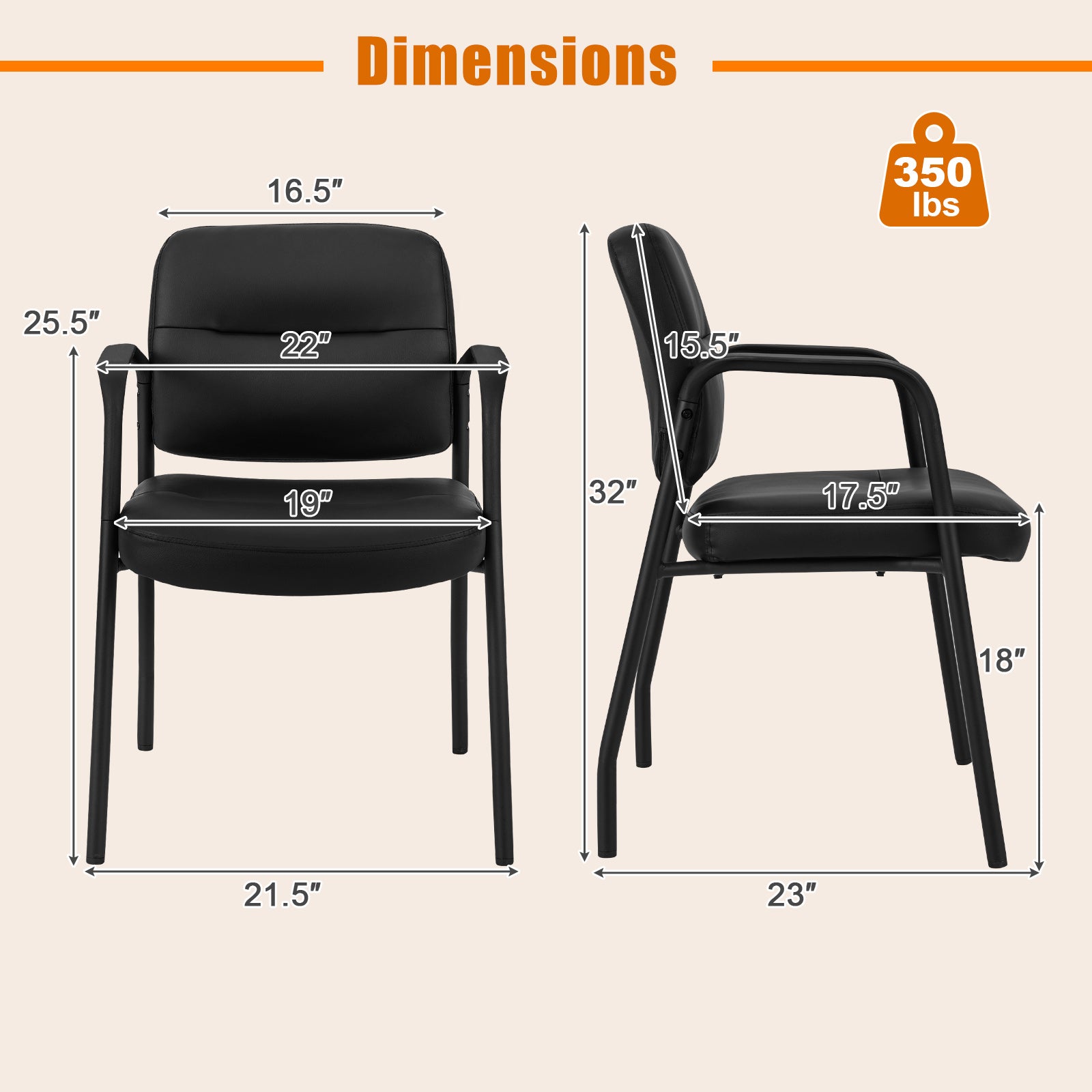 Waiting Room Guest Chair Set of 2 Upholstered Reception Chairs with Mixed PU Leather and Integrated Armrests