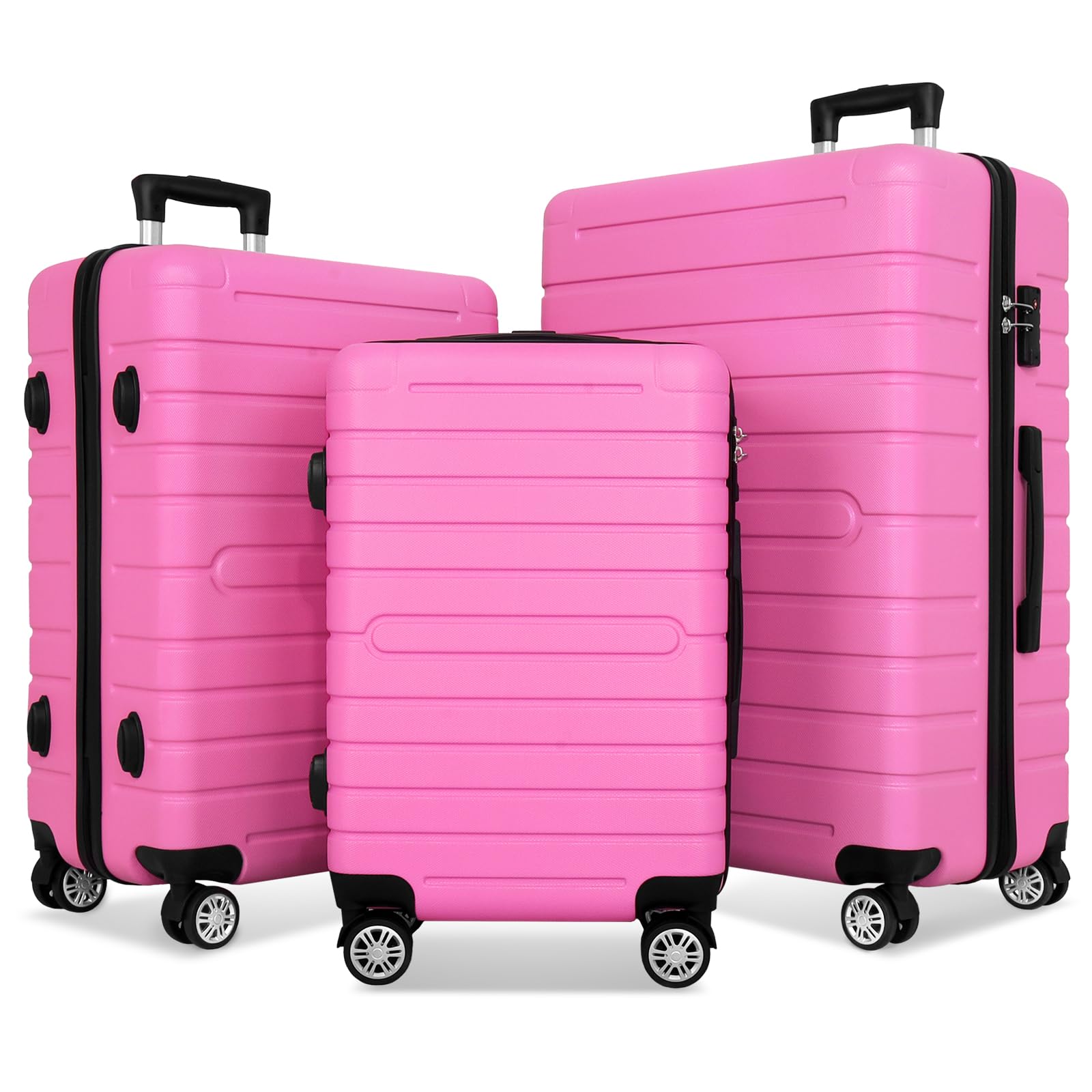 SUGIFT Pink 3-Pcs Luggage Sets, ABS Lightweight Suitcase Sets with TSA Lock and Spinner Wheels