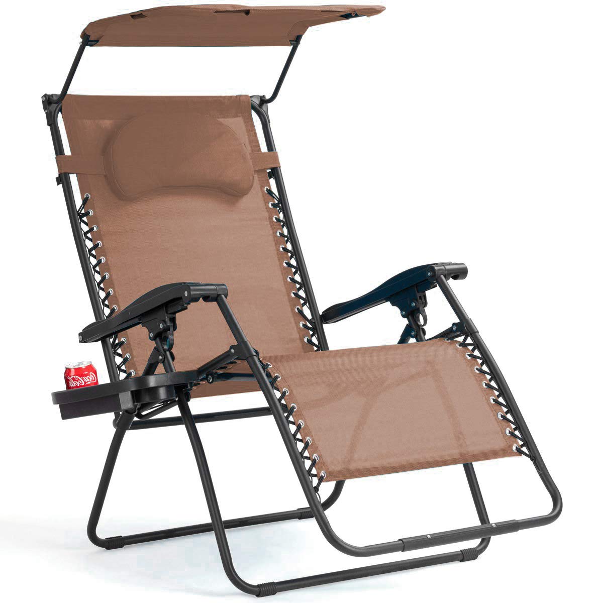 SUGIFT Folding Recliner Lounge Chair with Shade Canopy Cup Holder