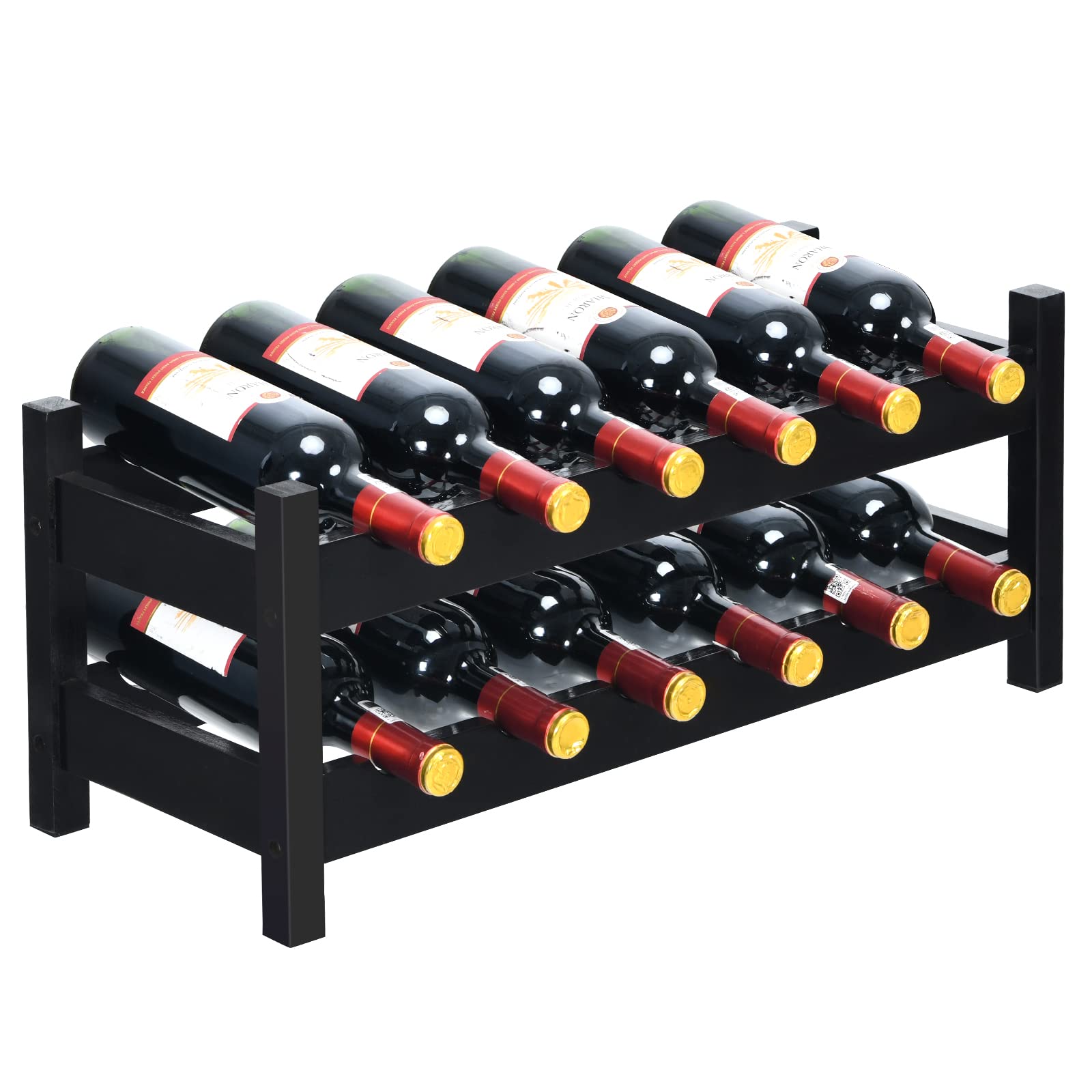 2-Tier 12 Bottles Bamboo Storage Shelf Wine Rack