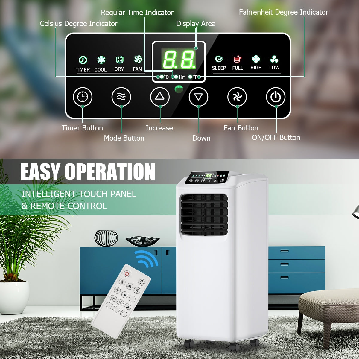 SUGIFT 9000 BTU Portable Air Conditioner with Built-in Dehumidifier and Remote Control