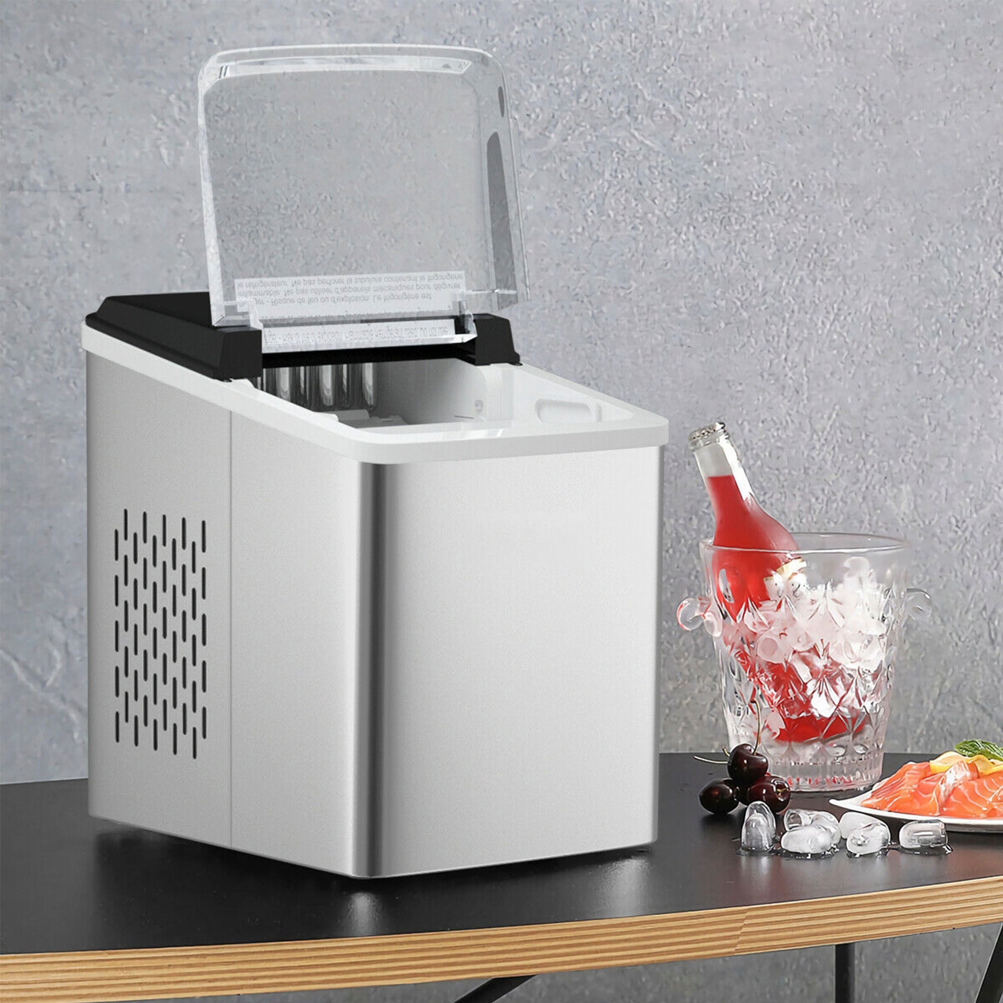 SUGIFT Stainless Steel 26 lbs/24 H Self-Clean Countertop Ice Maker Machine