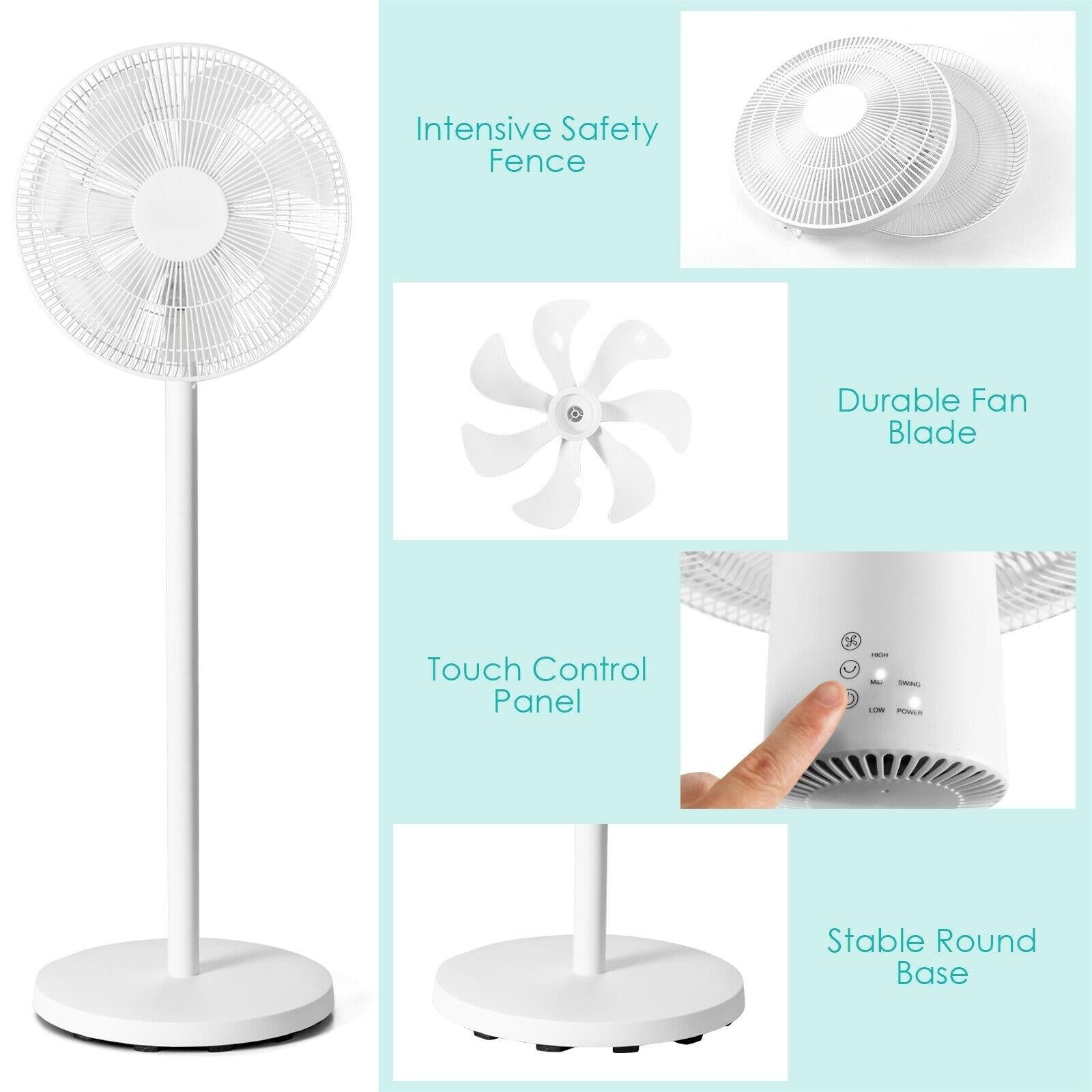 16 Inch Oscillating Pedestal 3-Speed Adjustable Height Fan with Remote Control-White