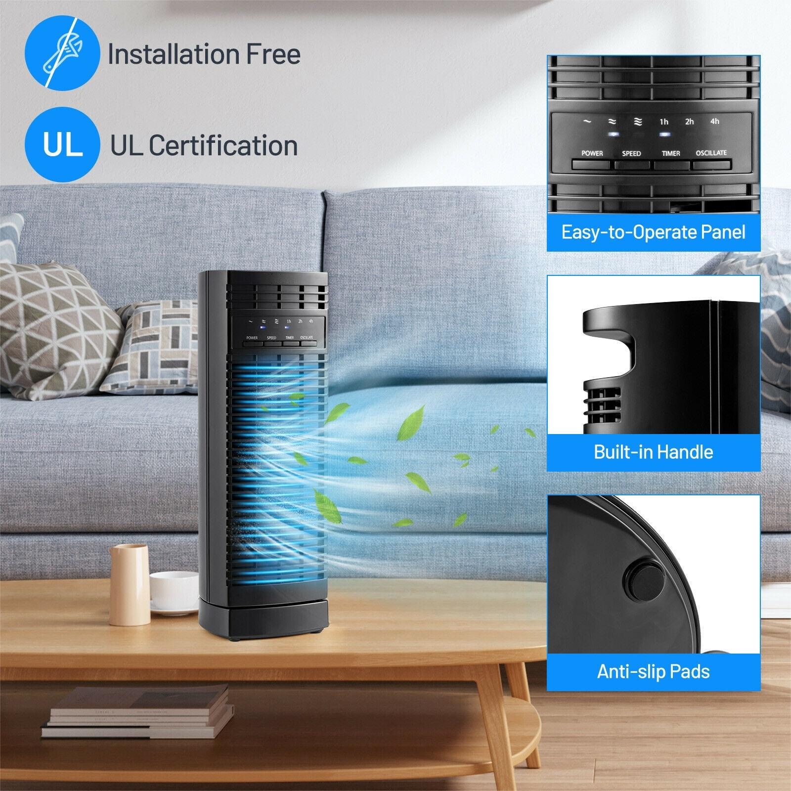 14 Inch Mini Oscillating Tower Fan Electric Desk Fan with 3 Speed and Timer-Black