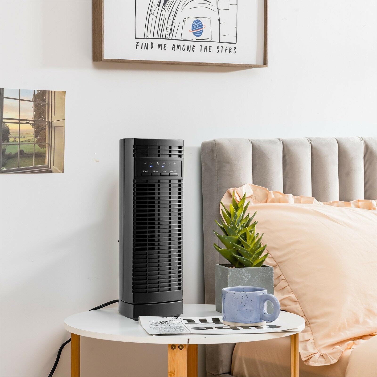 14 Inch Mini Oscillating Tower Fan Electric Desk Fan with 3 Speed and Timer-Black