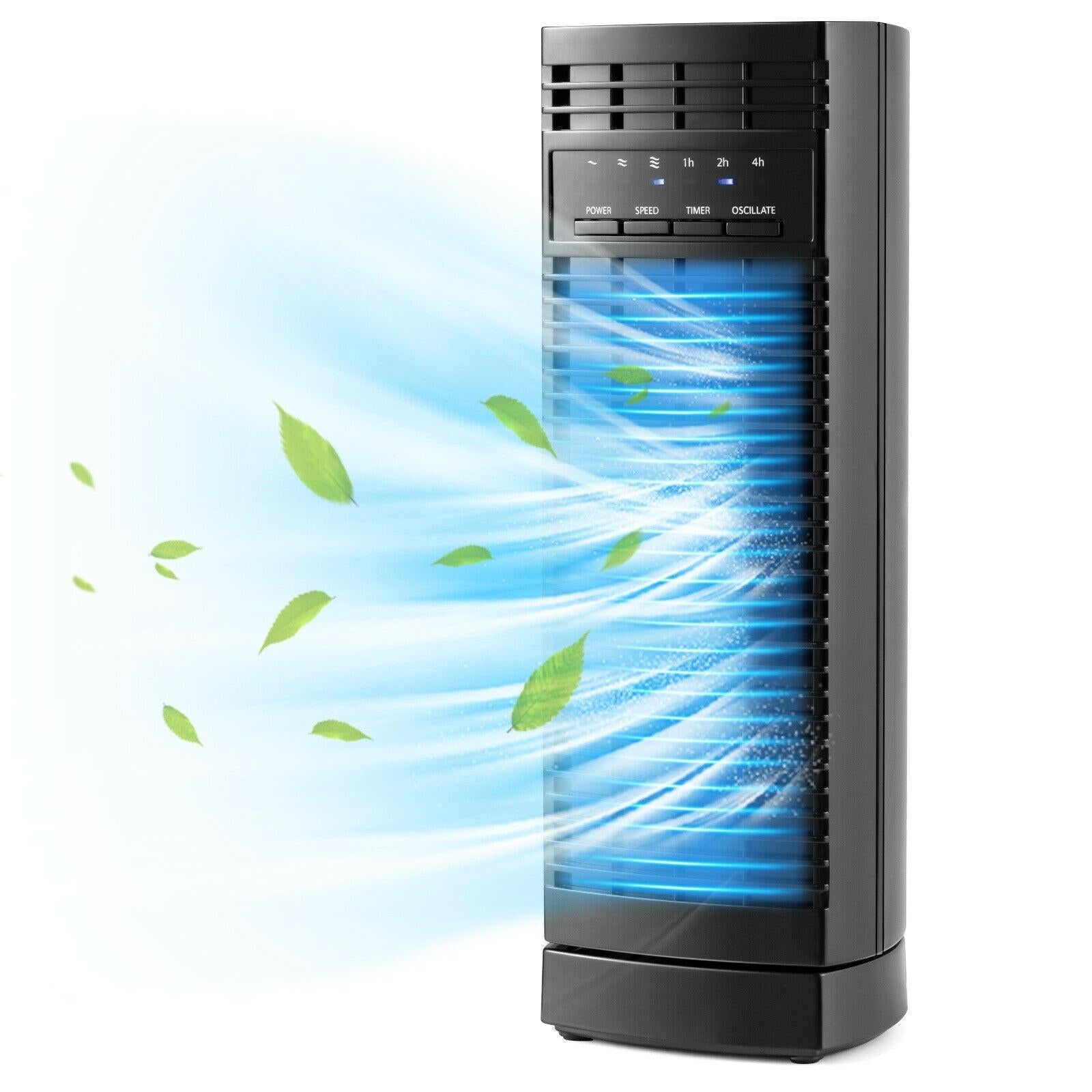 14 Inch Mini Oscillating Tower Fan Electric Desk Fan with 3 Speed and Timer-Black