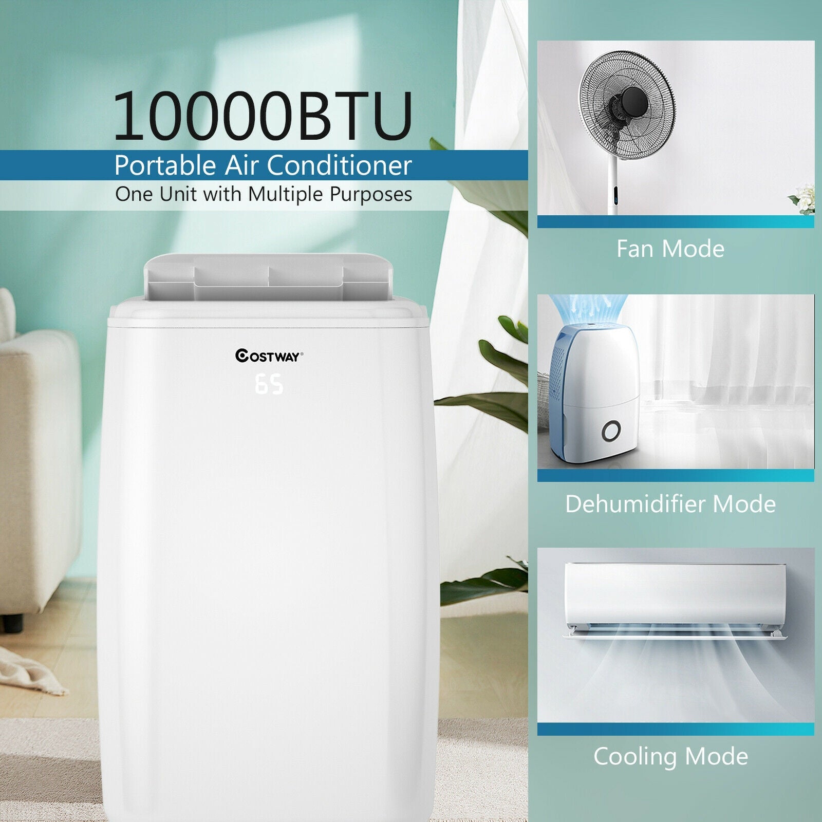 SUGIFT 10000 BTU(Ashrae) Portable Air Conditioner with with 3 Modes and Remote Control