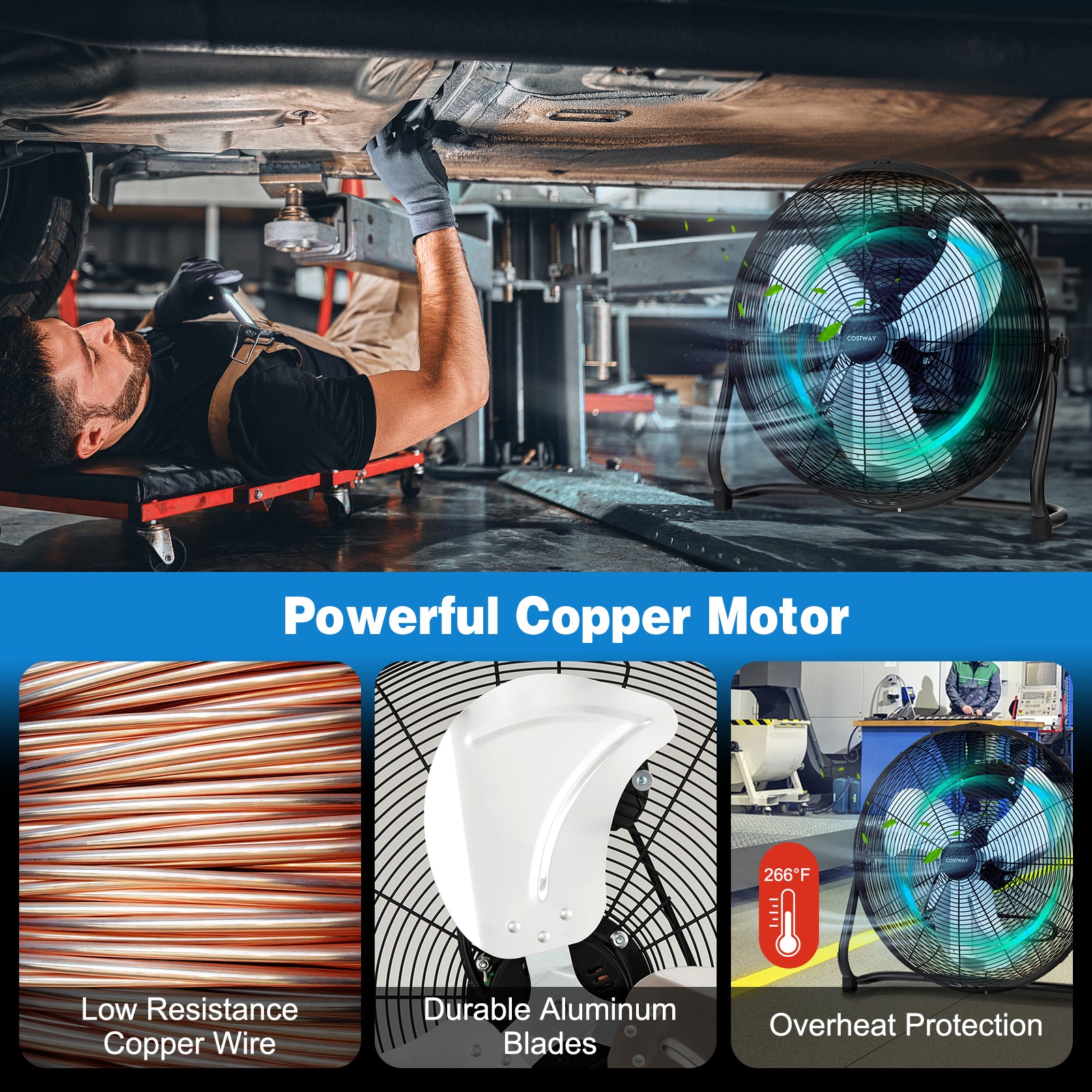 3-Speed High Velocity Floor Fan with Adjustable Tilt Angle and Handle