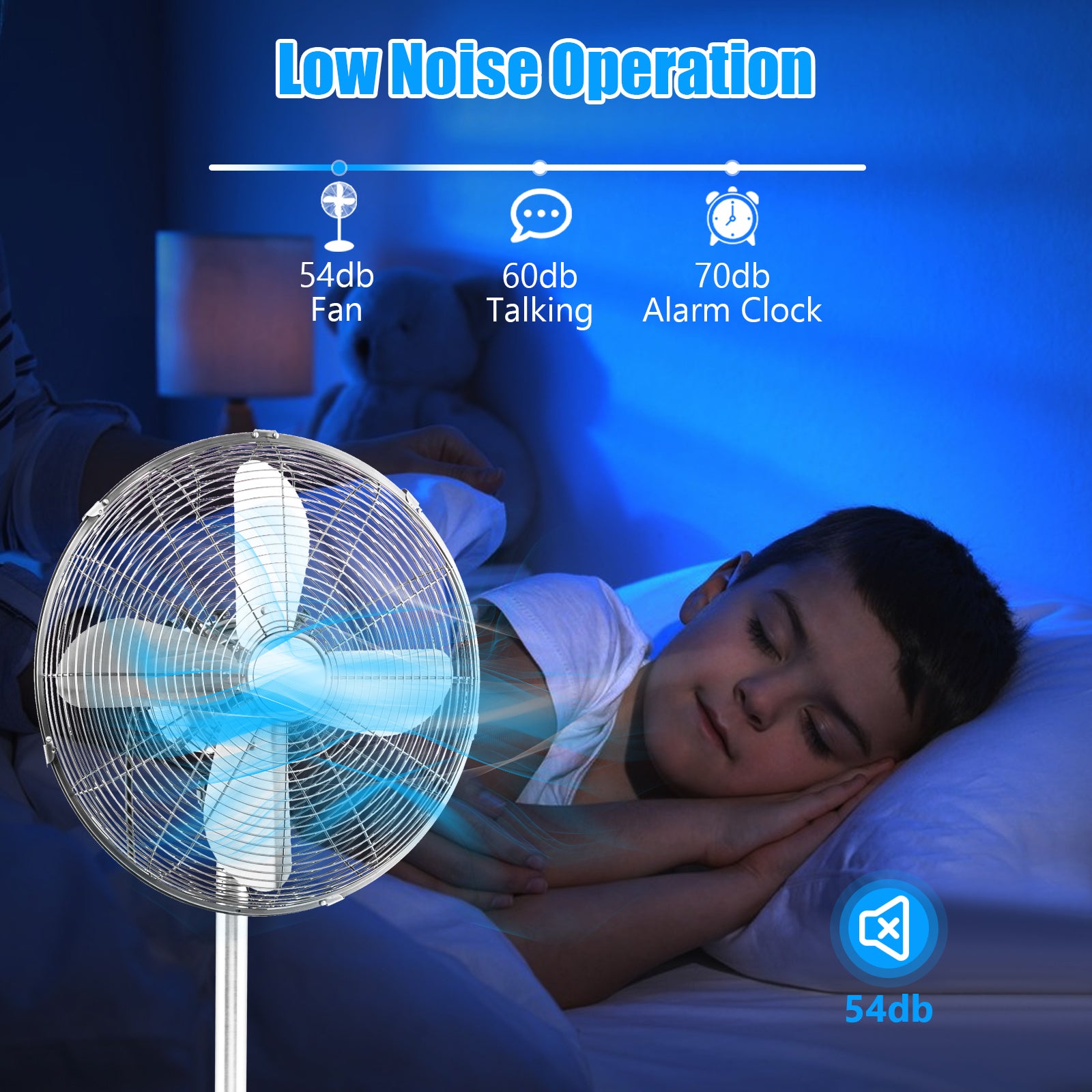 16 Inch Pedestal Standing Fan Oscillating Pedestal Fan with 3 Speeds and Adjustable Height-Silver