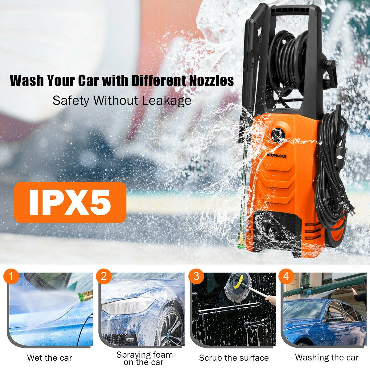 3500PSI Electric High Power Pressure Washer for Car Fence Patio Garden Cleaning