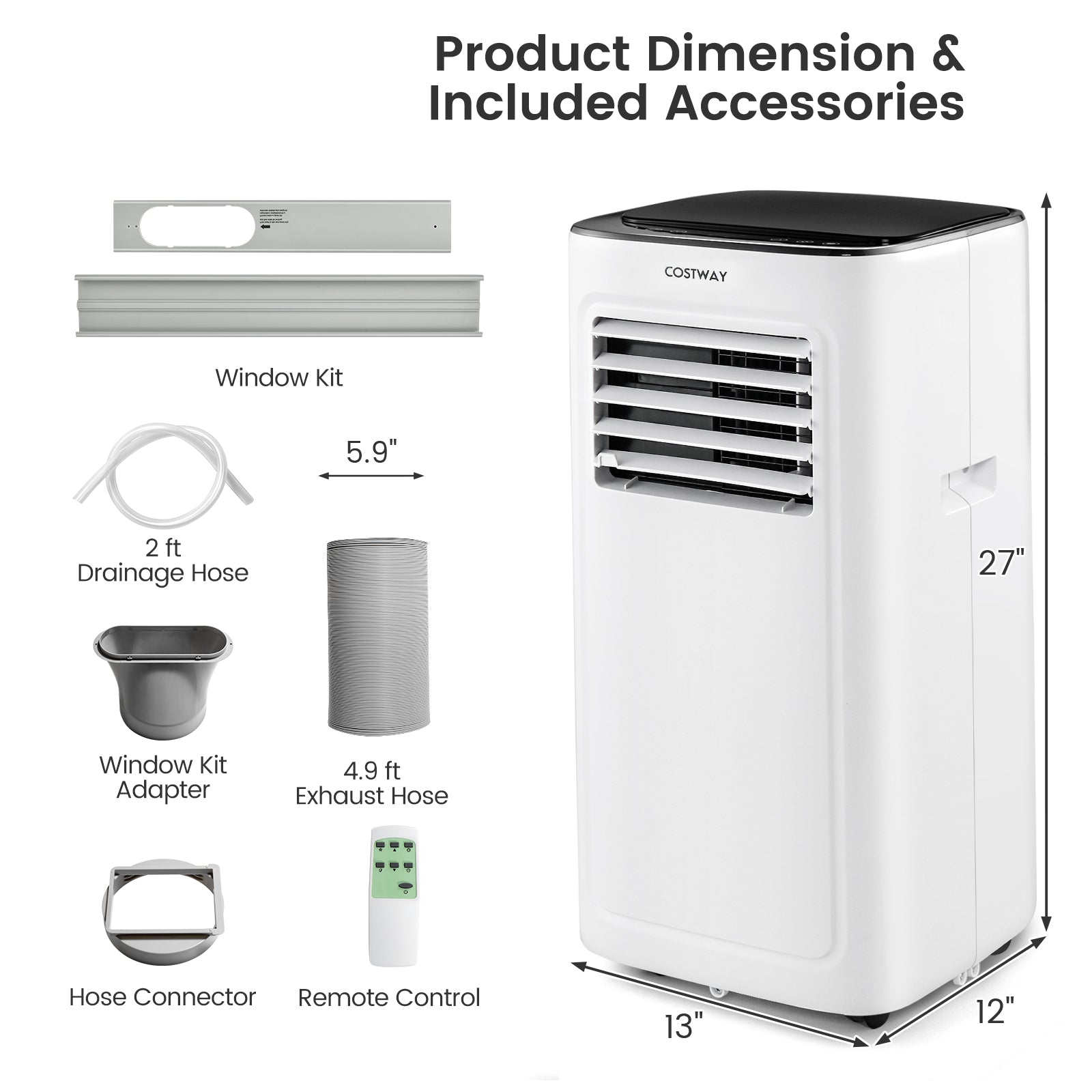 3-in-1 9000 BTU Air Conditioner with Dehumidifier and 24H Timer-White