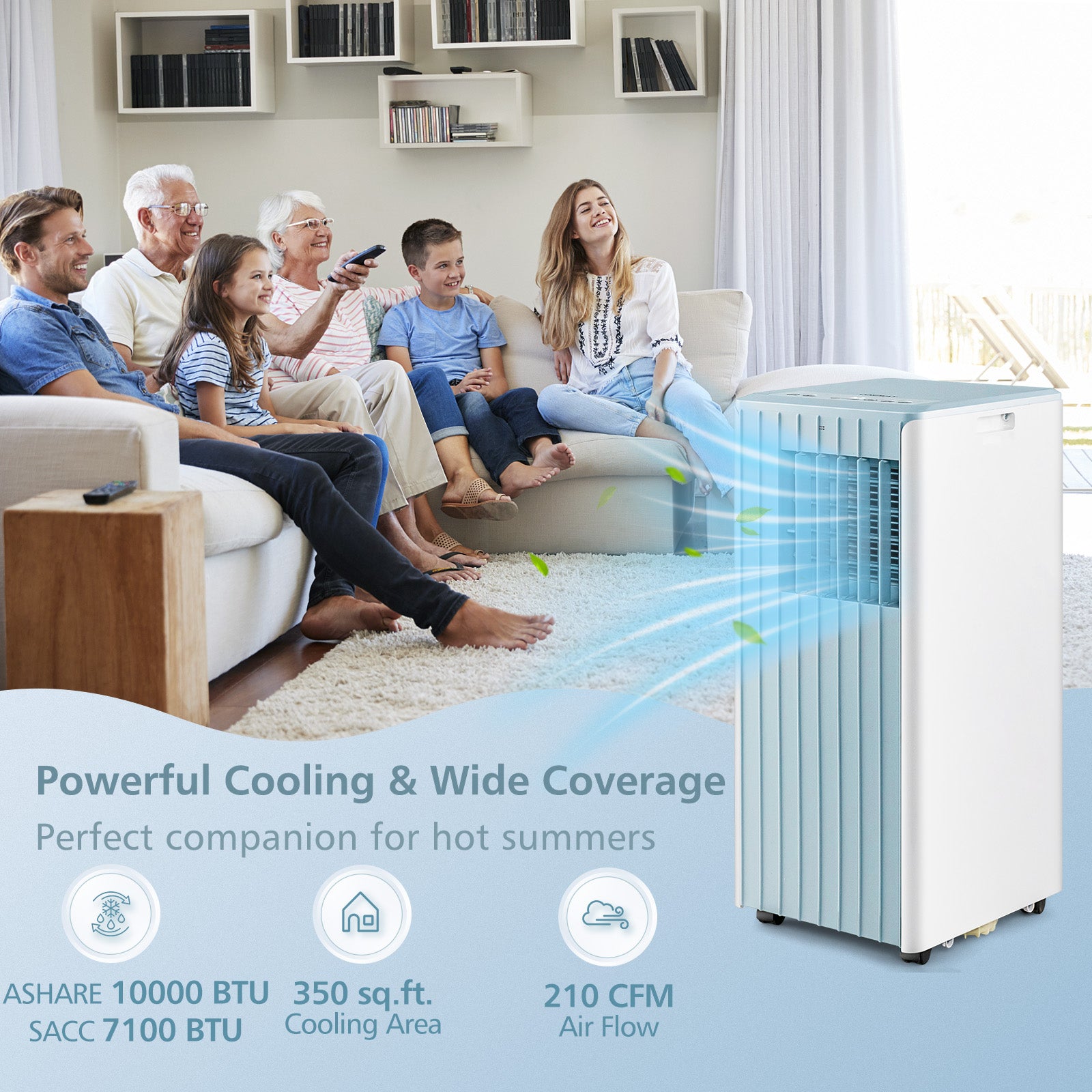 10000 BTU Portable Air Conditioner Cools 350 Sq.Ft with Dehumidifier