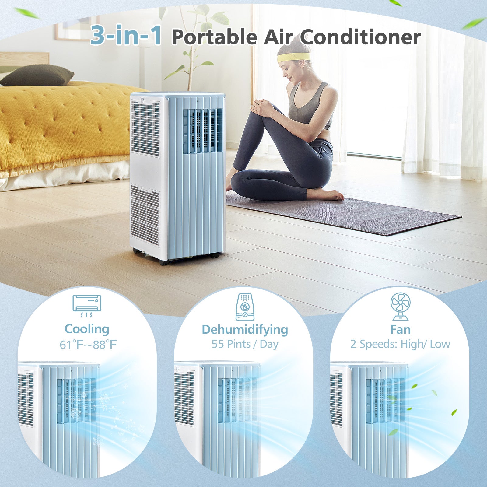 10000 BTU Portable Air Conditioner Cools 350 Sq.Ft with Dehumidifier