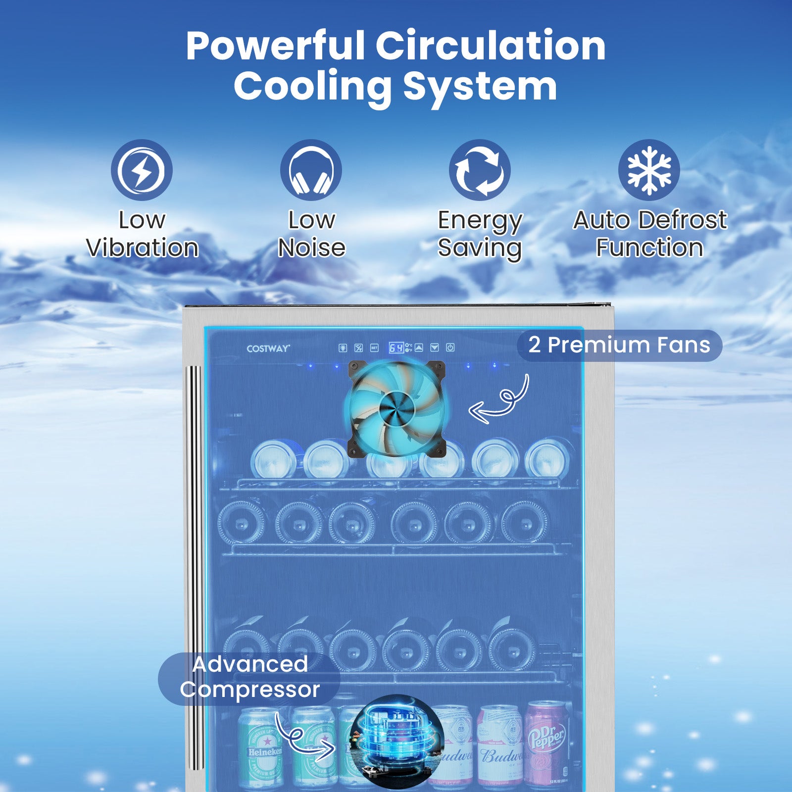 24 Inches Beverage Refrigerator with Removable Shelves and Adjustable Temperature