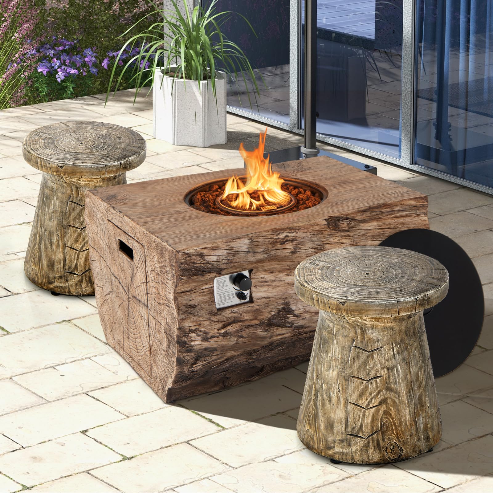 Weather Resident Rock End Table with Wood Grain for Living Room
