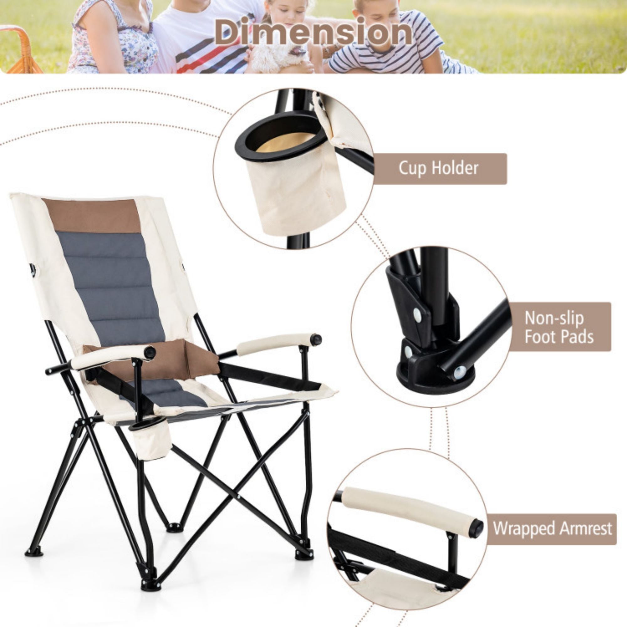 SUGIFT Folding Camping Chair with Cup Holder Armrest and Lumbar Pillow