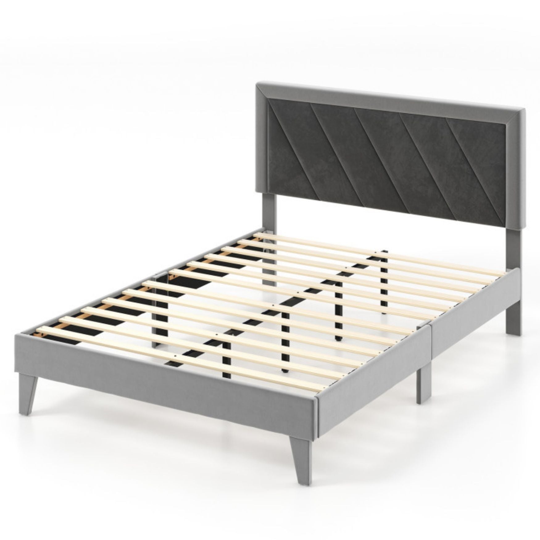 SUGIFT Twin/Full/Queen Platform Bed with High Headboard and Wooden Slats